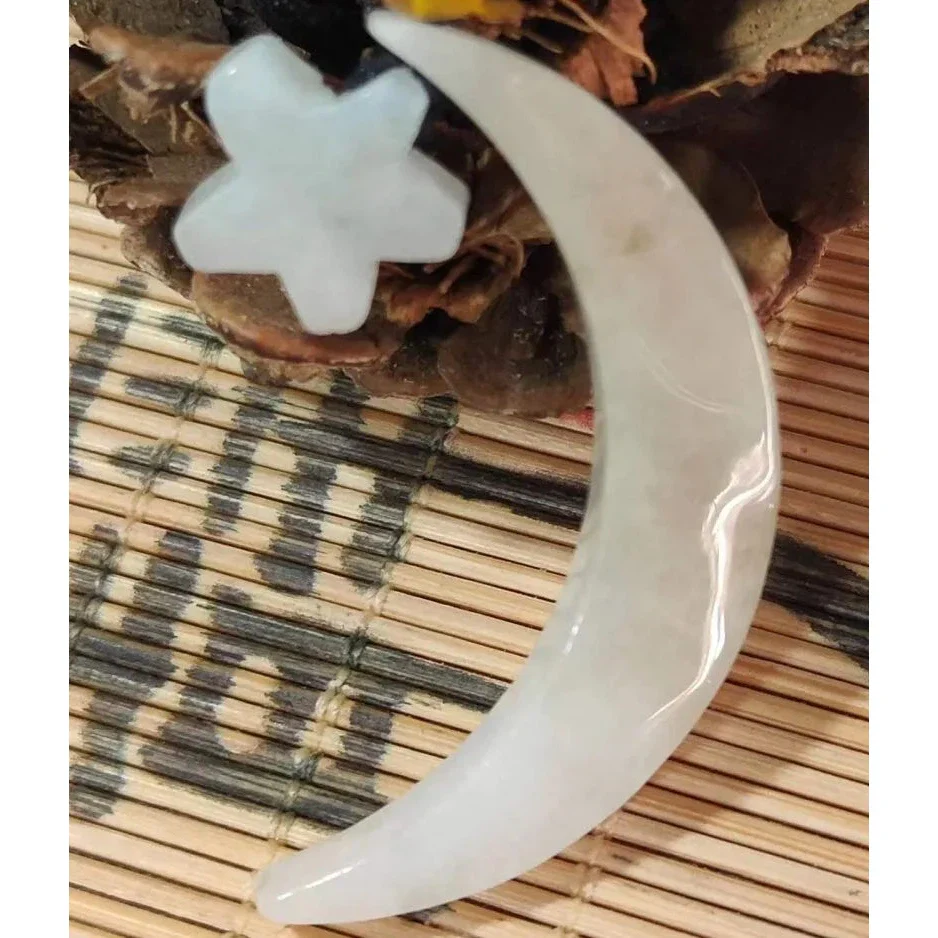 Certified Light Green Natural A Jade Jadeite China Style Moon & Star Pendant - Image 7