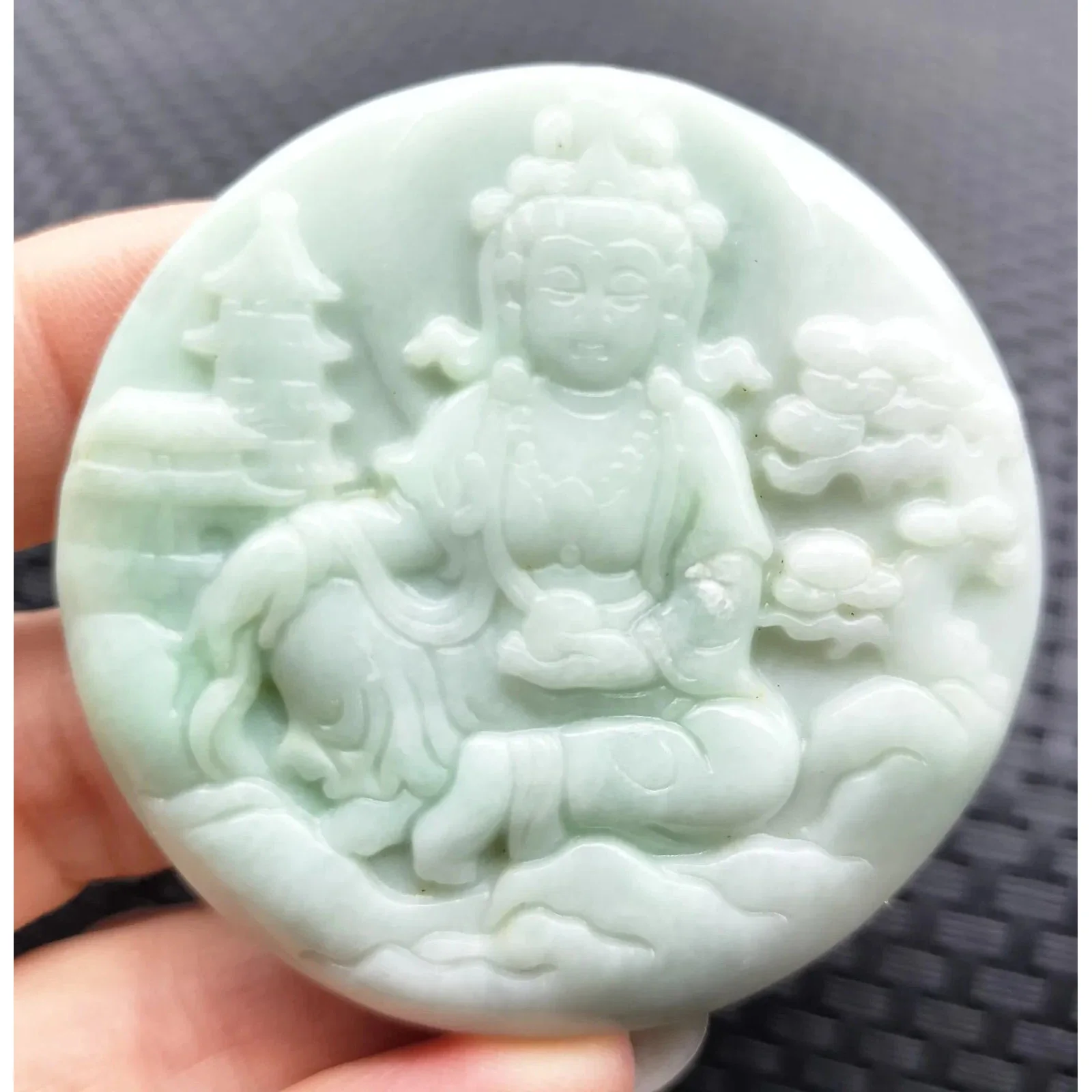 Certified Light Green Natural A Jadeite Carved Guanyin Kwan Yin God Pendant - Image 3