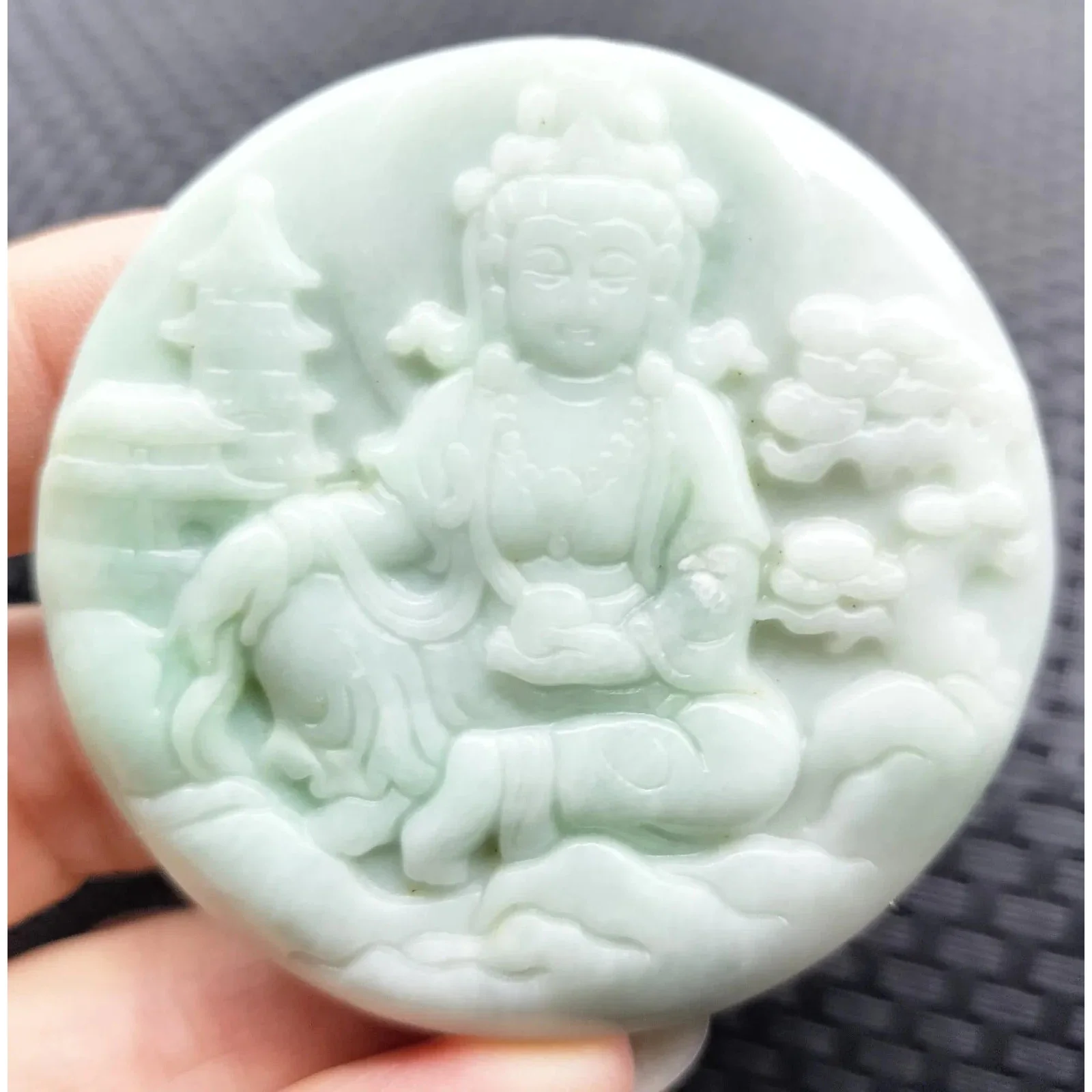 Certified Light Green Natural A Jadeite Carved Guanyin Kwan Yin God Pendant - Image 4