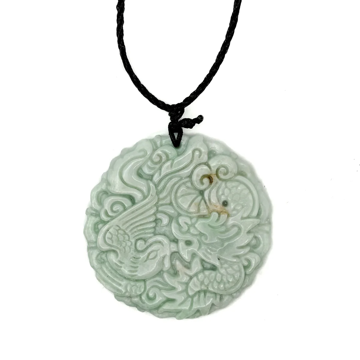 Certified Light Green Natural Type A Jade Jadeite Carved Dragon Phoenix Pendant - Image 2