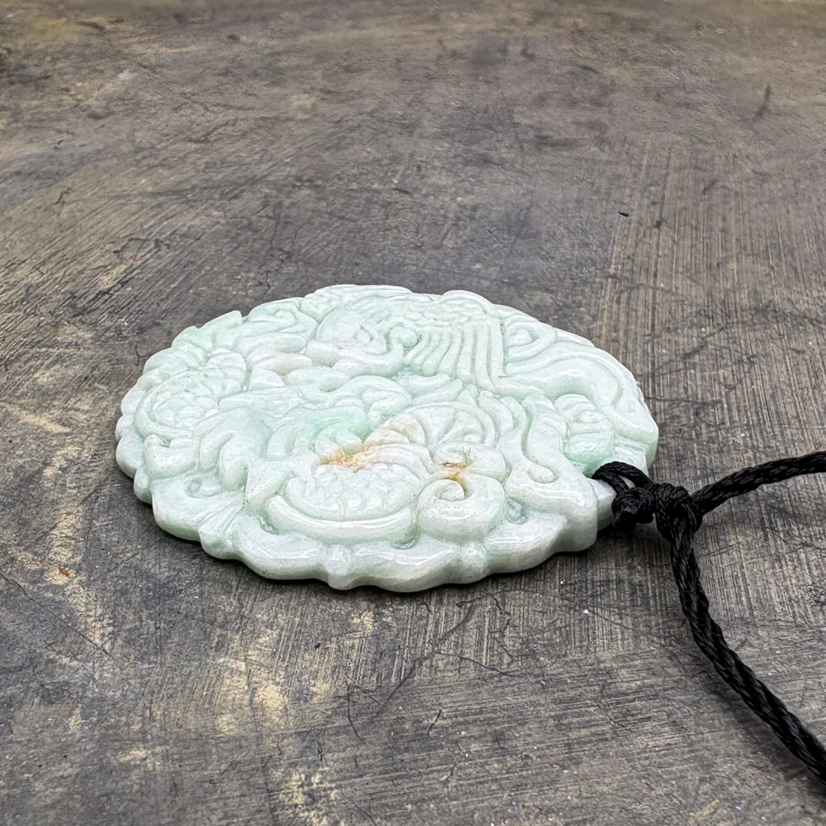 Certified Light Green Natural Type A Jade Jadeite Carved Dragon Phoenix Pendant - Image 3