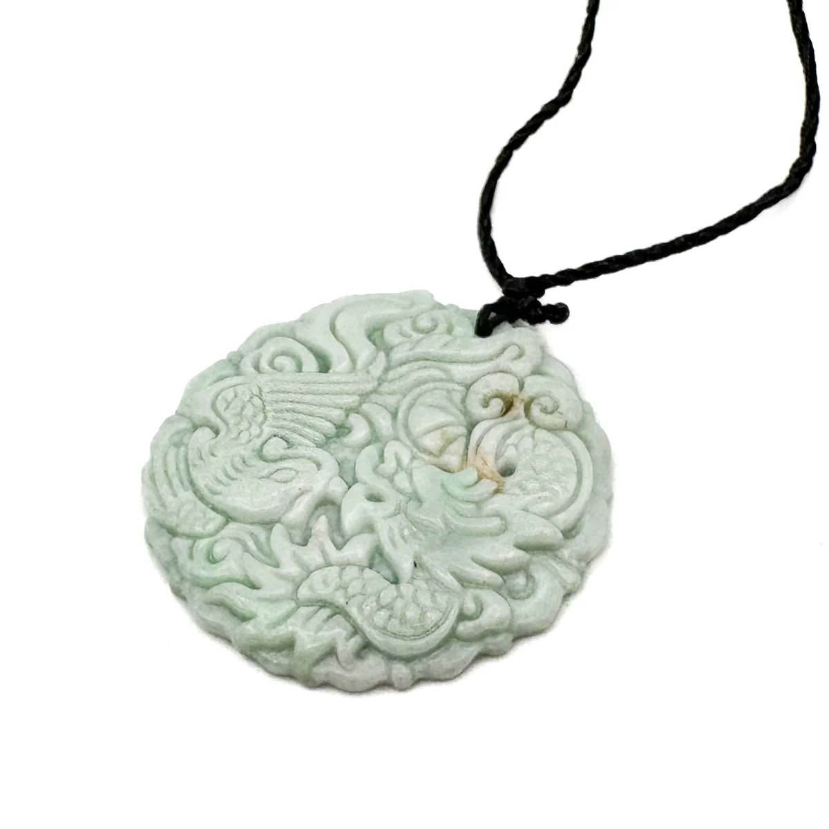 Certified Light Green Natural Type A Jade Jadeite Carved Dragon Phoenix Pendant - Image 4