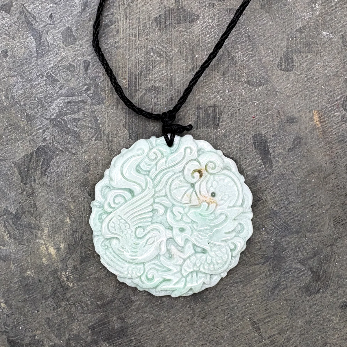 Certified Light Green Natural Type A Jade Jadeite Carved Dragon Phoenix Pendant - Image 5