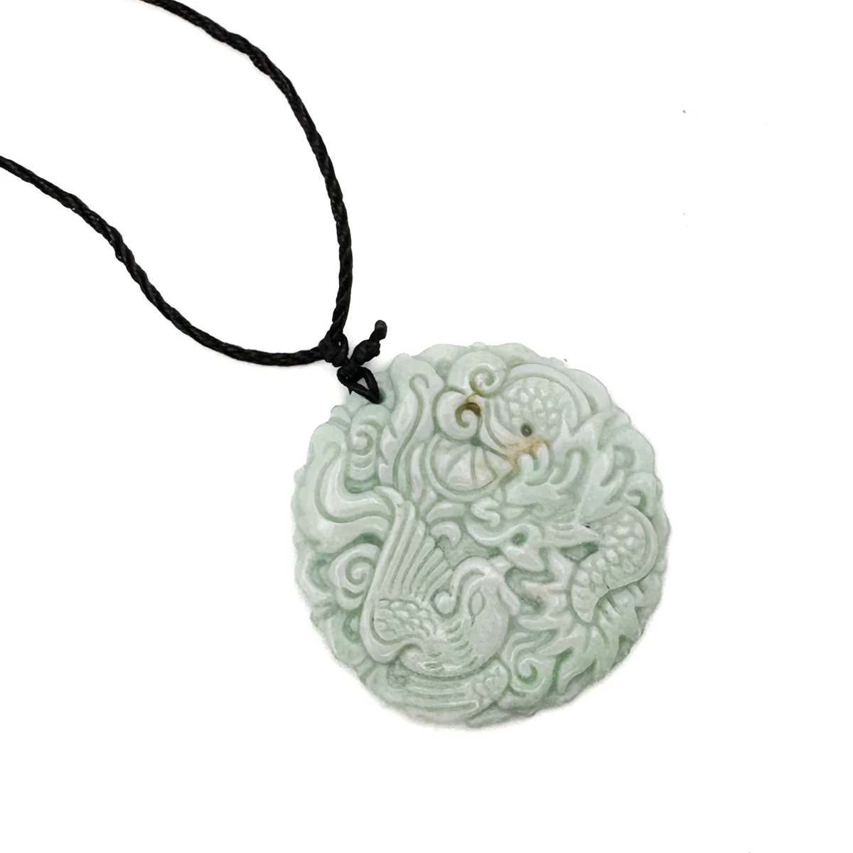 Certified Light Green Natural Type A Jade Jadeite Carved Dragon Phoenix Pendant - Image 6