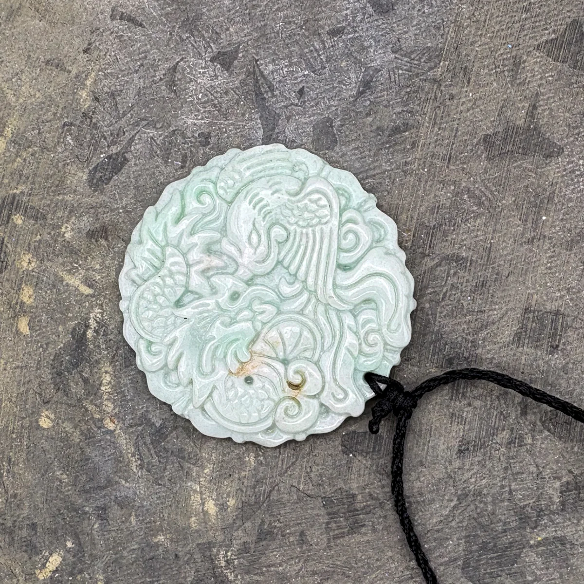 Certified Light Green Natural Type A Jade Jadeite Carved Dragon Phoenix Pendant - Image 7