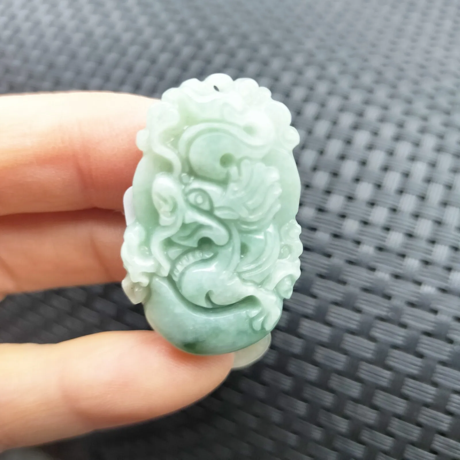 Certified Light Green Natural Type A Jade Jadeite Carved Dragon YuanBao Pendant - Image 2