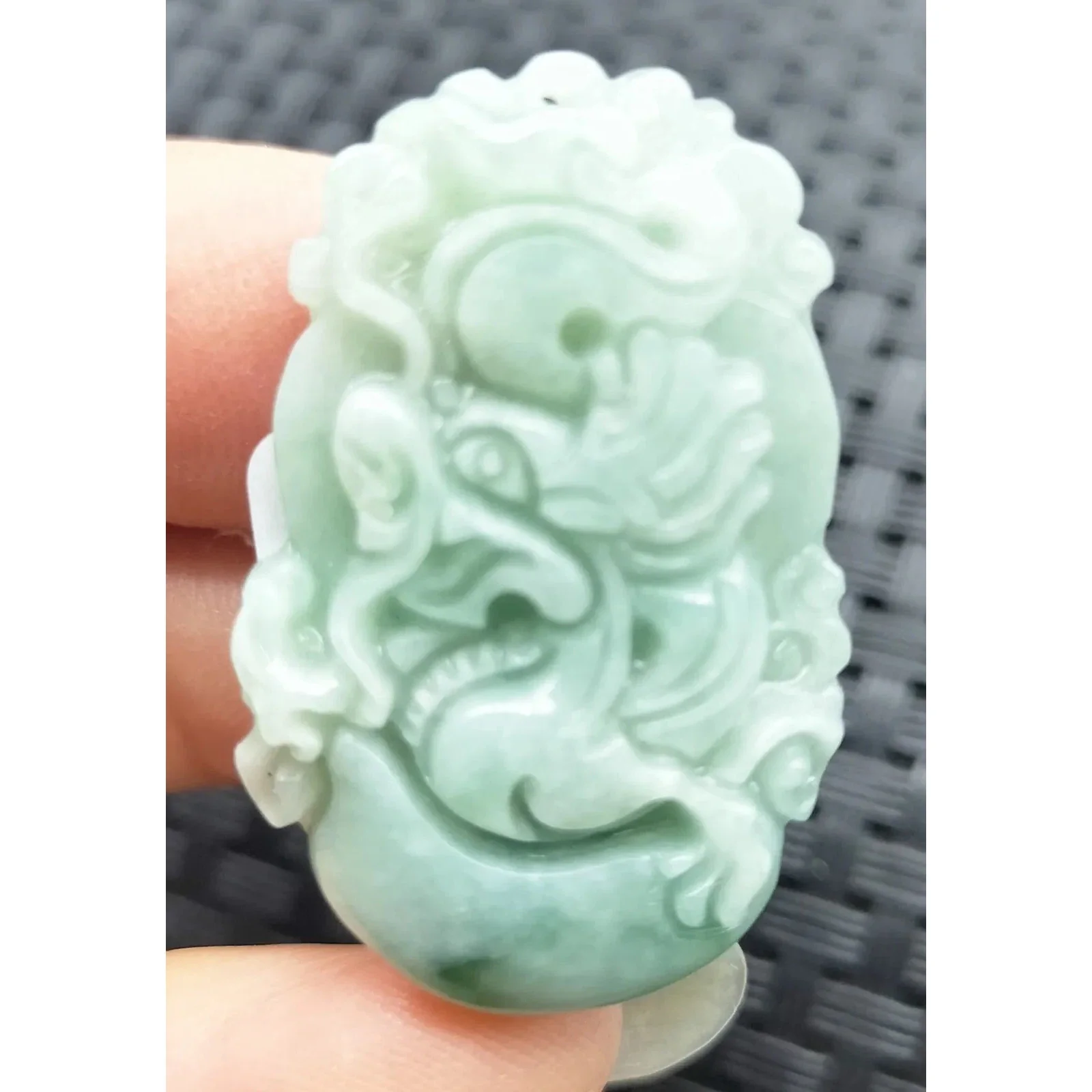 Certified Light Green Natural Type A Jade Jadeite Carved Dragon YuanBao Pendant - Image 3