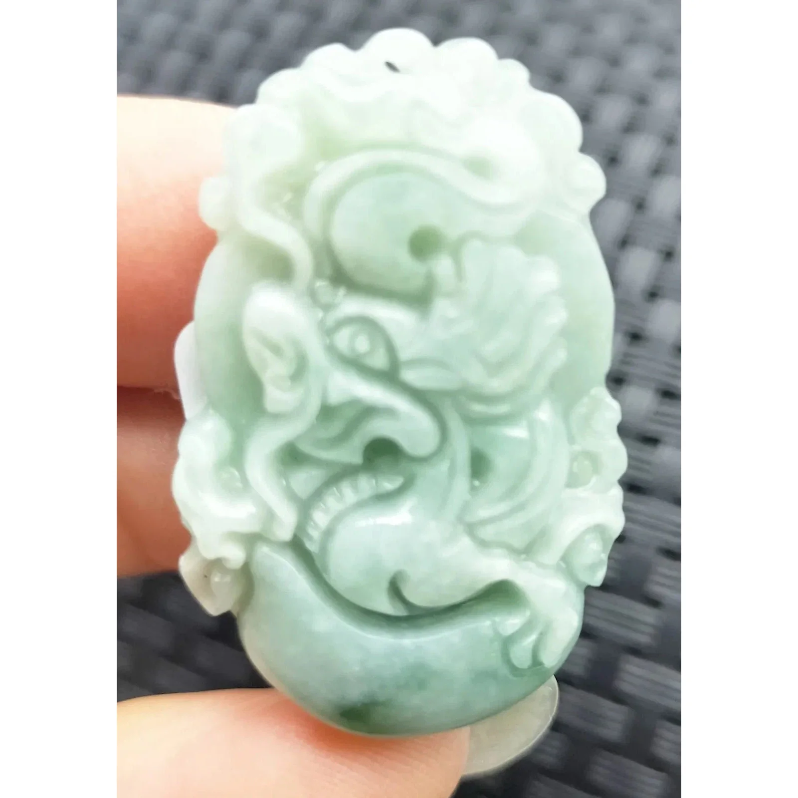 Certified Light Green Natural Type A Jade Jadeite Carved Dragon YuanBao Pendant - Image 5
