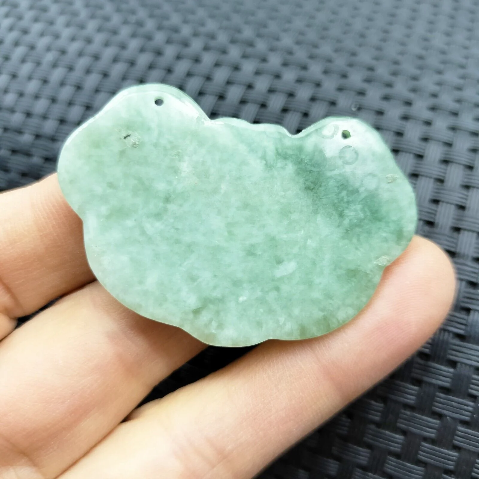 Certified Light Green Natural Type A Jade Jadeite Carved Flower Lock Pendant - Image 7