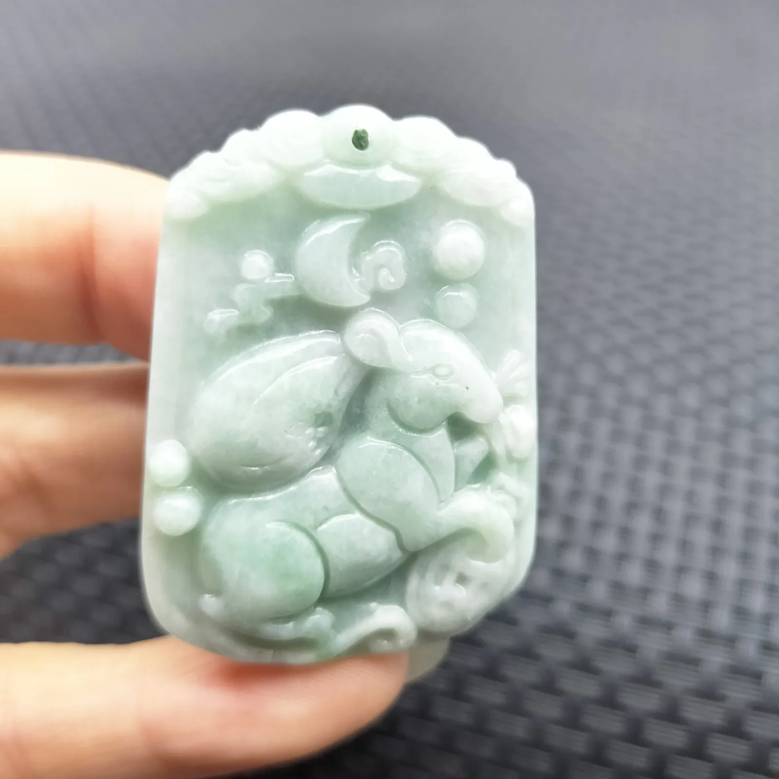 Certified Light Green Natural Type A Jade Jadeite Carved Mouse Coin Bag Pendant - Image 2