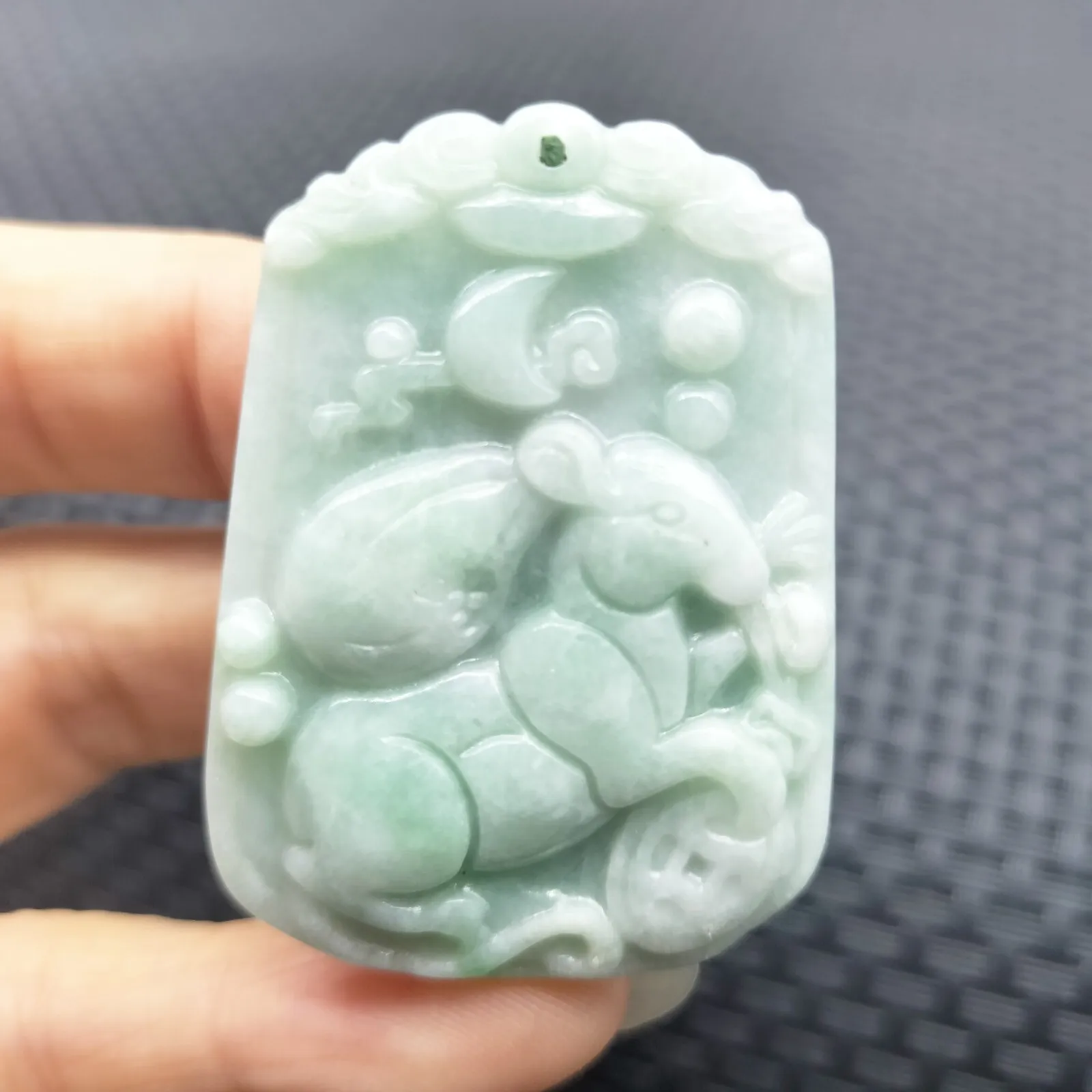 Certified Light Green Natural Type A Jade Jadeite Carved Mouse Coin Bag Pendant - Image 3