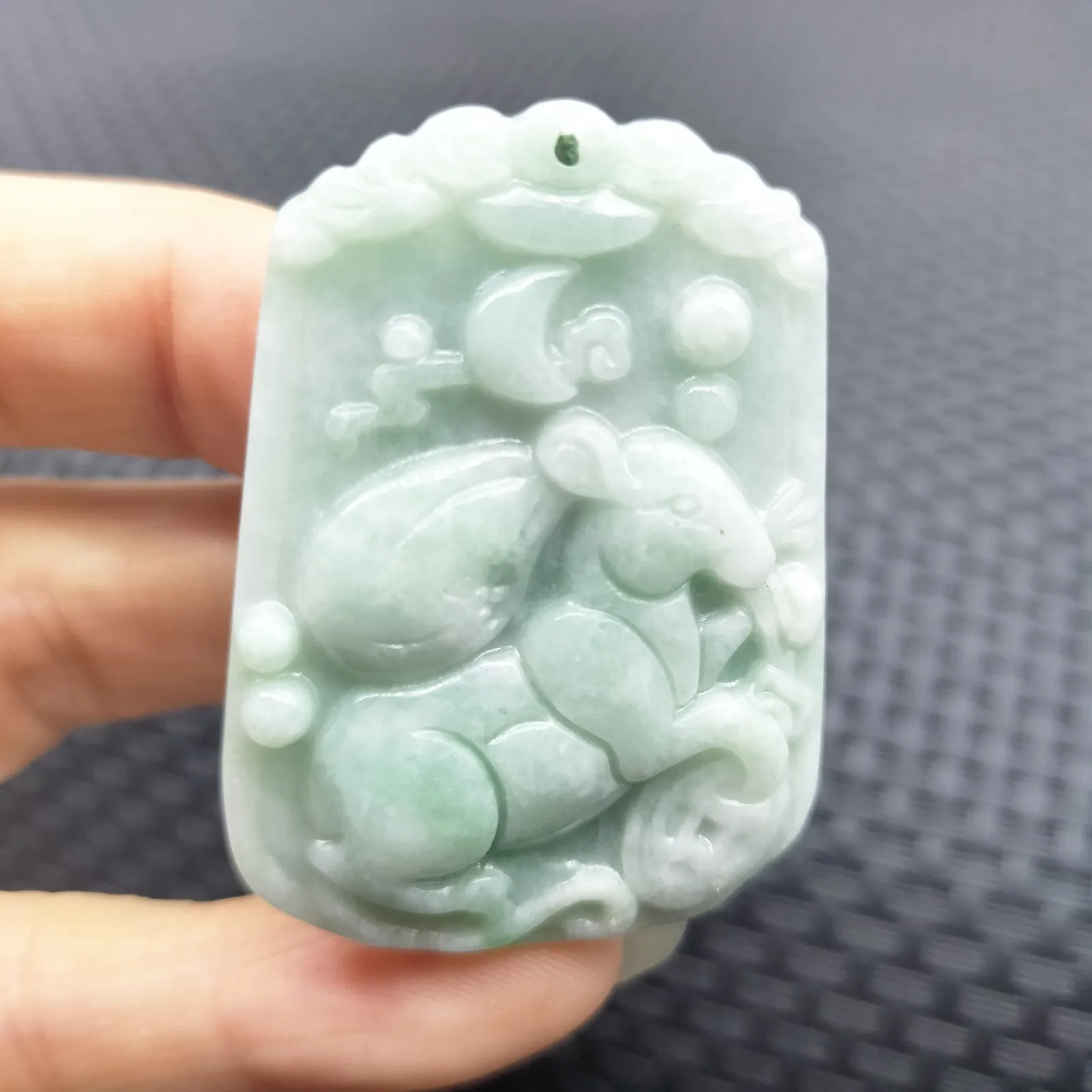Certified Light Green Natural Type A Jade Jadeite Carved Mouse Coin Bag Pendant - Image 4