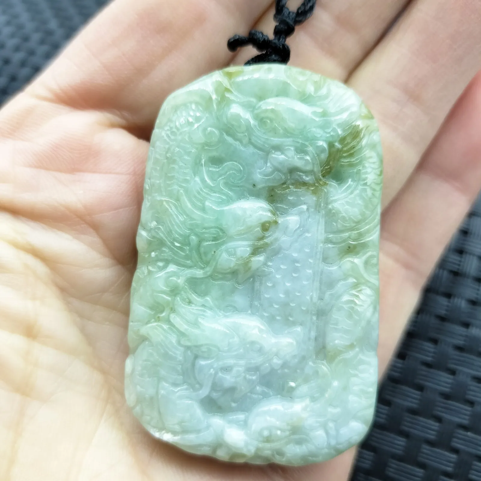 Certified Light Green Natural Type A Jade Jadeite Carved Nine Dragons Pendant - Image 2