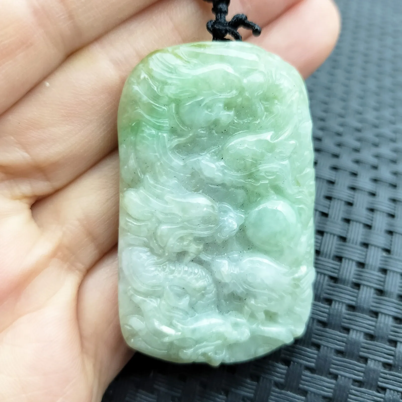 Certified Light Green Natural Type A Jade Jadeite Carved Nine Dragons Pendant - Image 3