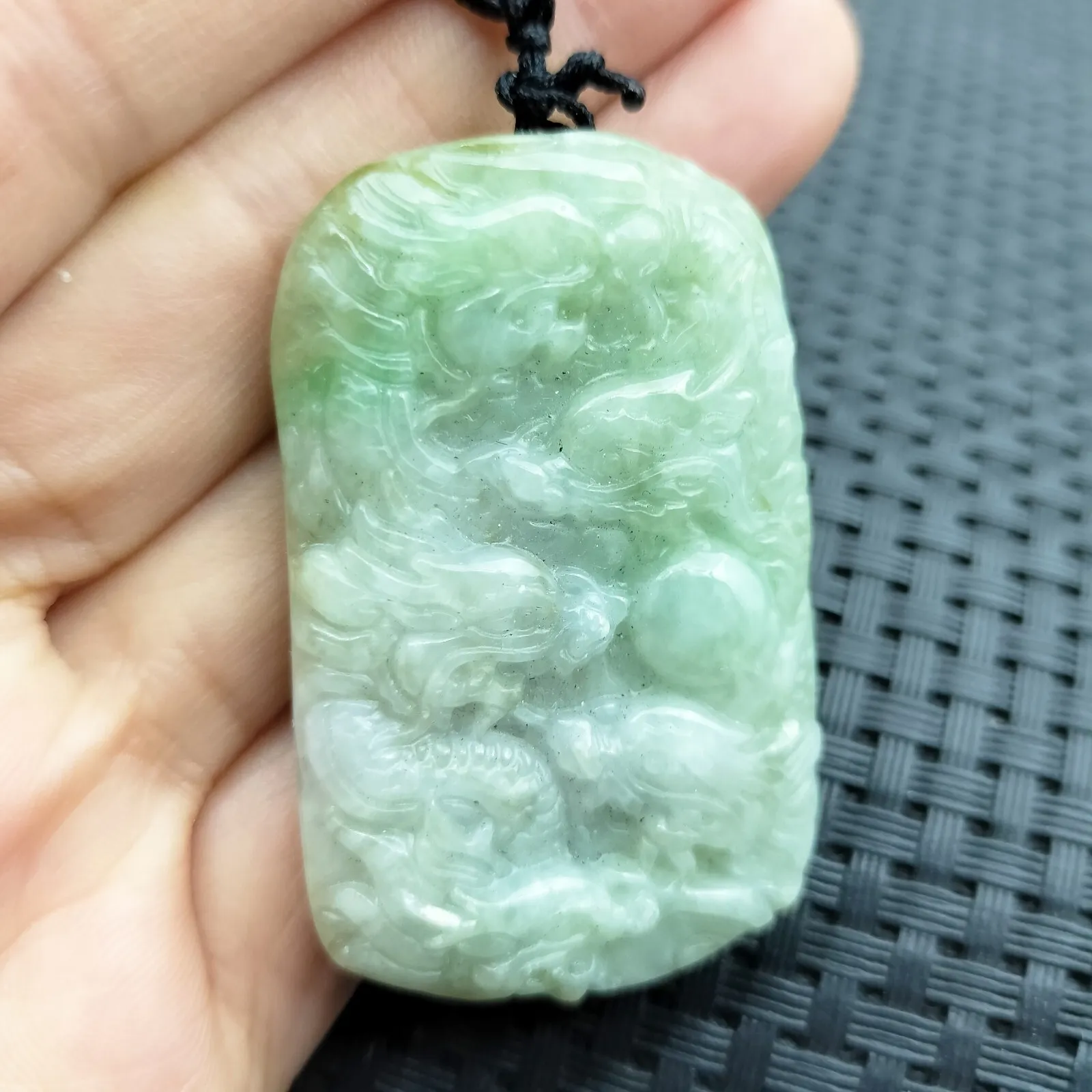 Certified Light Green Natural Type A Jade Jadeite Carved Nine Dragons Pendant - Image 4