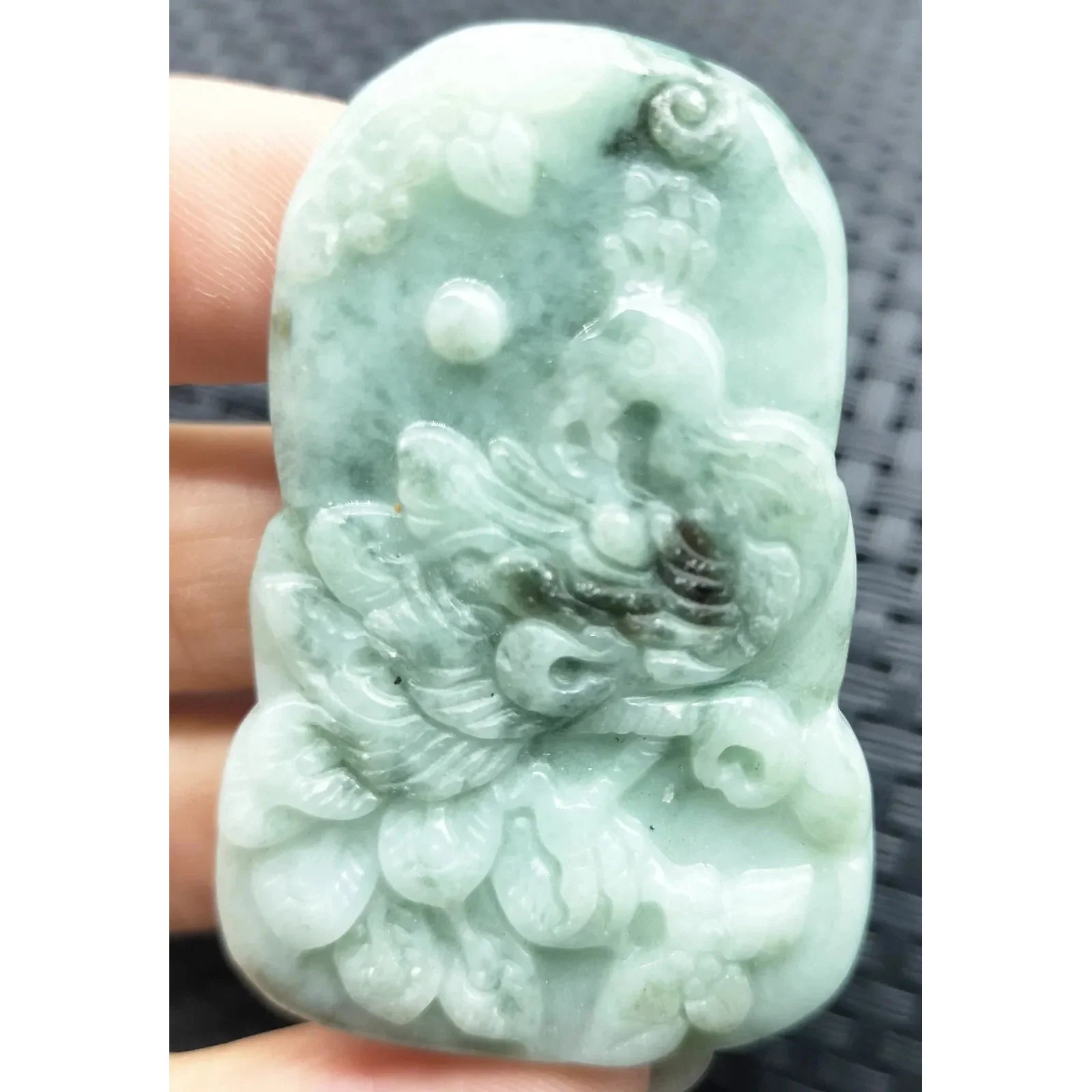 Certified Light Green Natural Type A Jade Jadeite Carved Peacock Pendant - Image 11