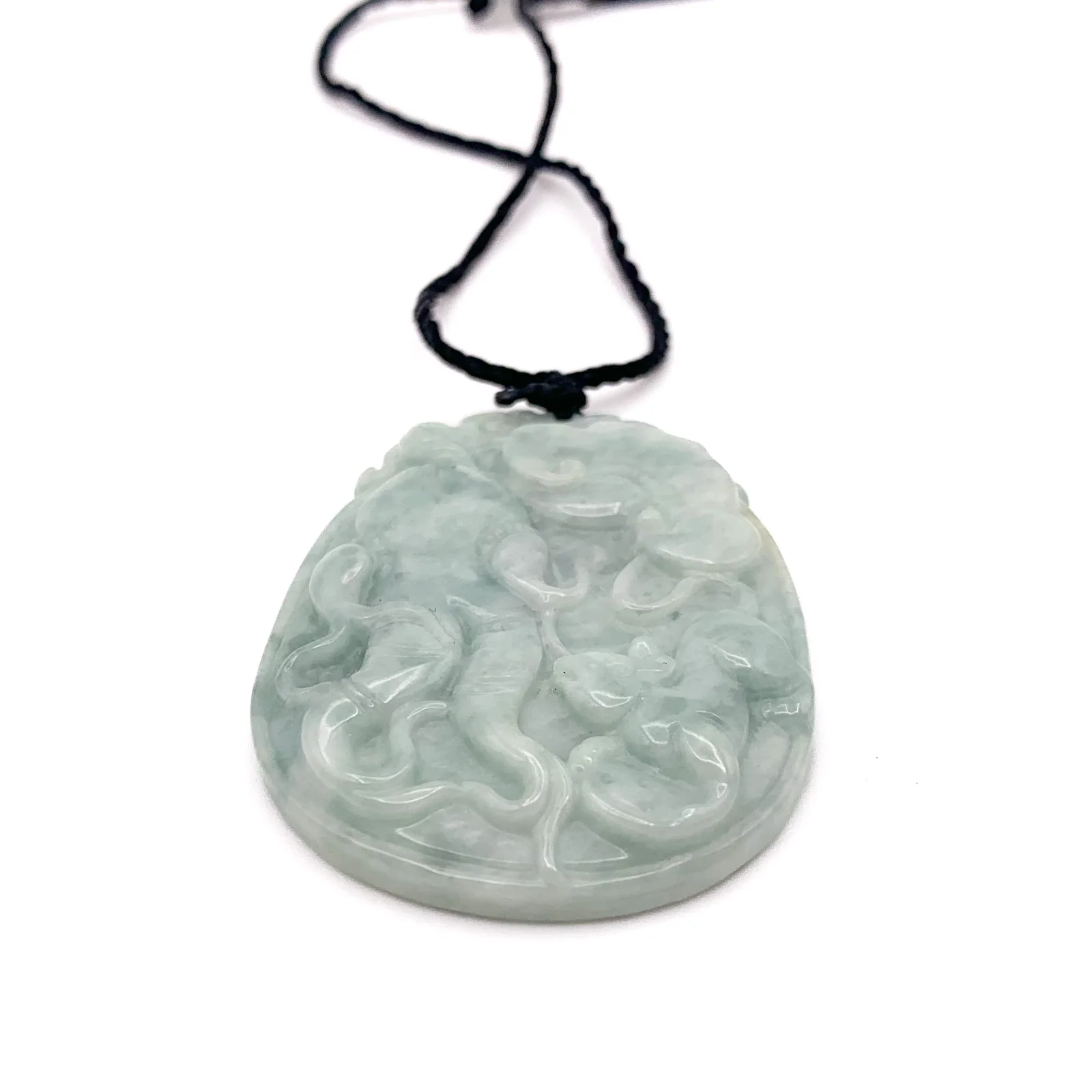Certified Light Green Natural Type A Jadeite Carved Ginseng Ruyi Mouse Pendant - Image 7