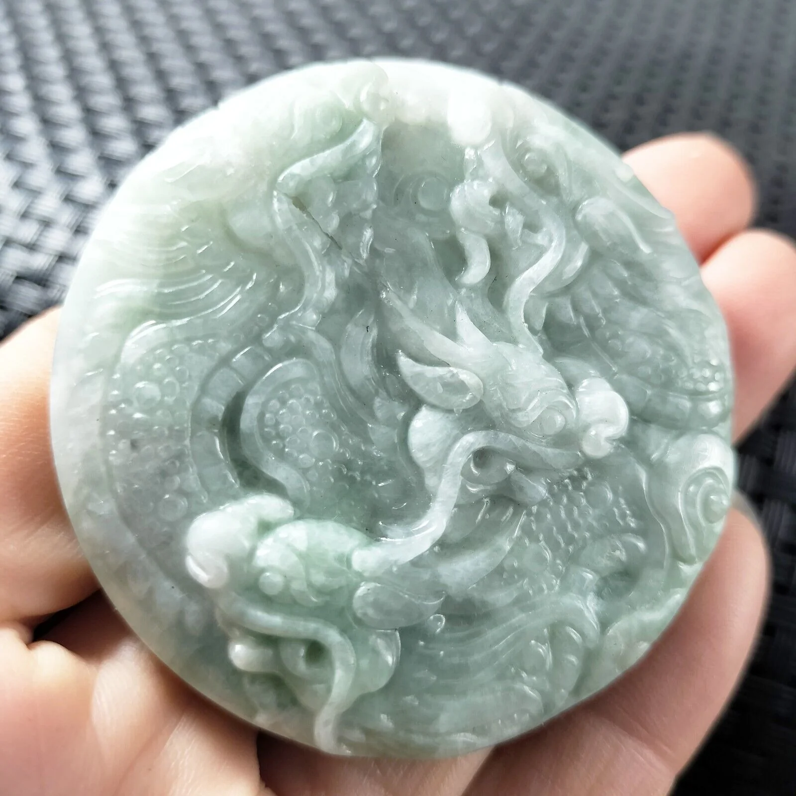 Certified Light Green Natural Type A Jadeite Carved Nine Dragons Pendant - Image 2