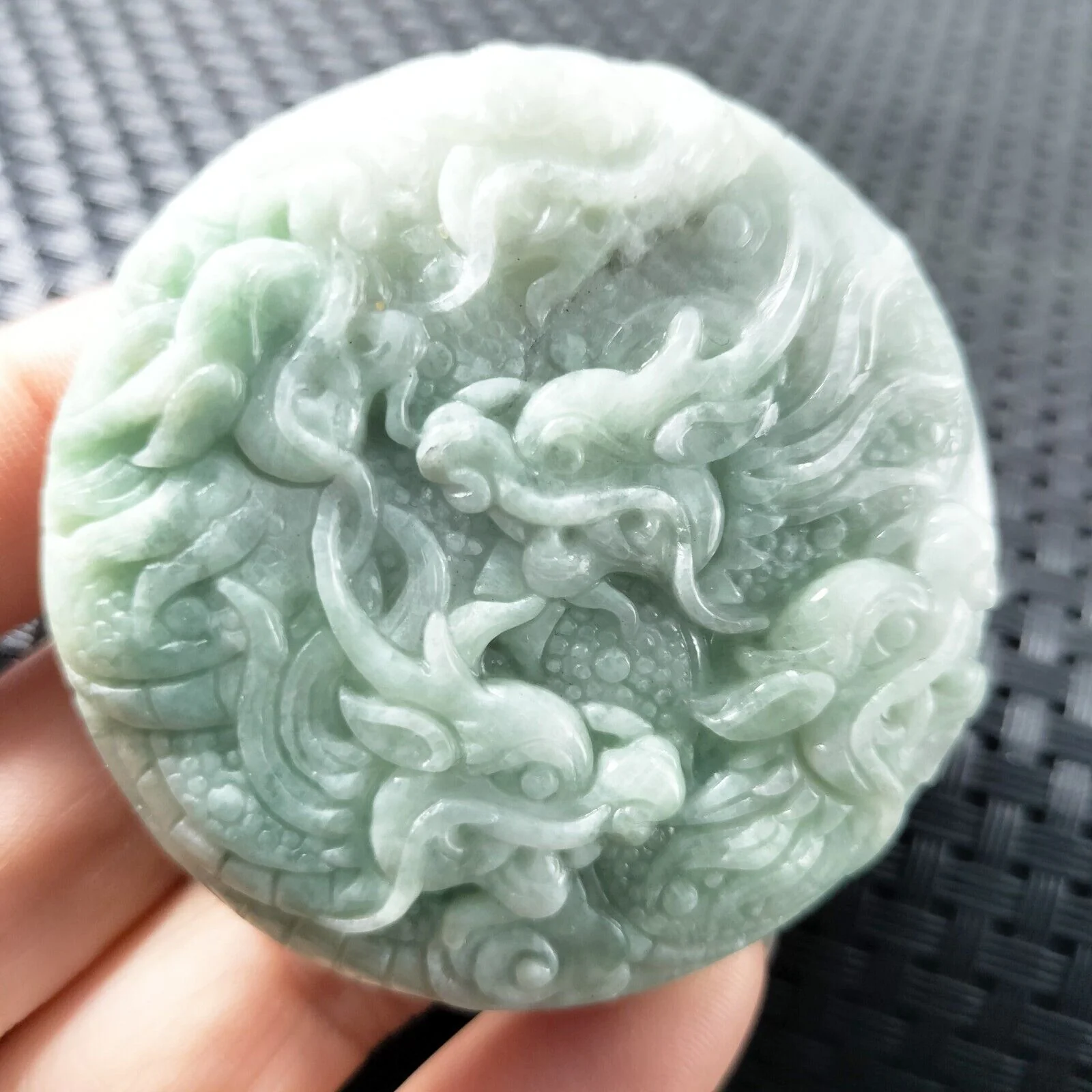 Certified Light Green Natural Type A Jadeite Carved Nine Dragons Pendant - Image 3