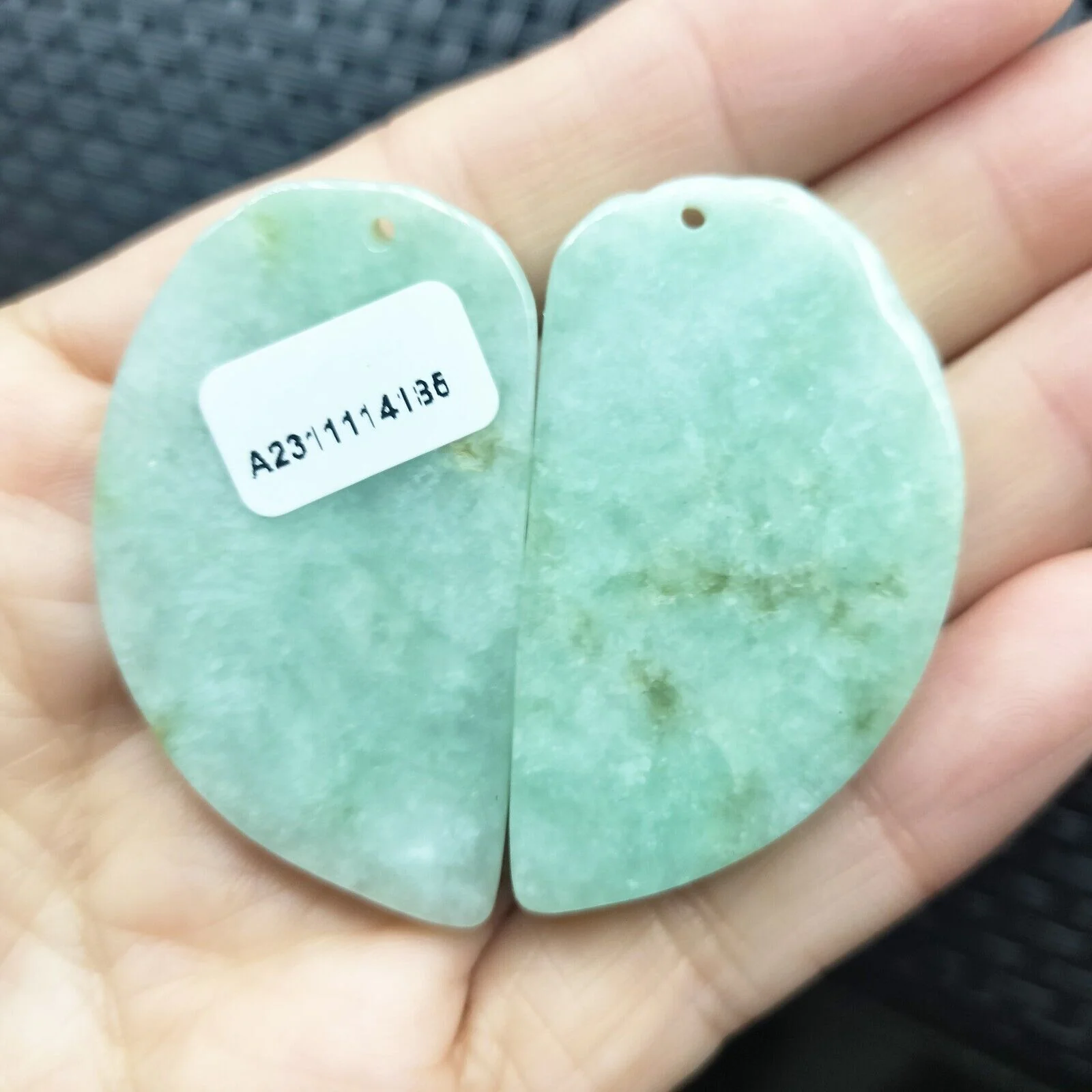 Certified Light Green Natural Type A Jadeite Dragon Phoenix (Pair) Pendants - Image 5