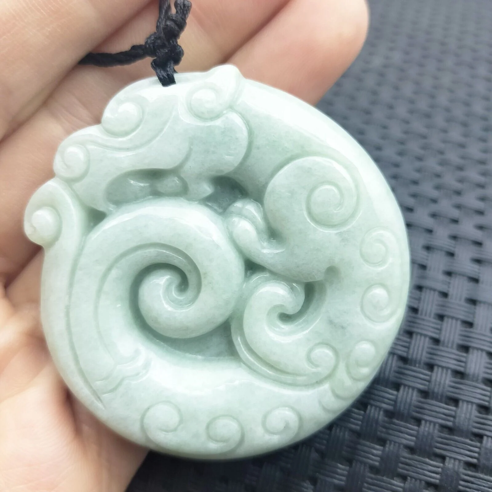Certified Light Green Natural Type A Jadeite Retro Style Dragon Pi Xiu Pendant - Image 3