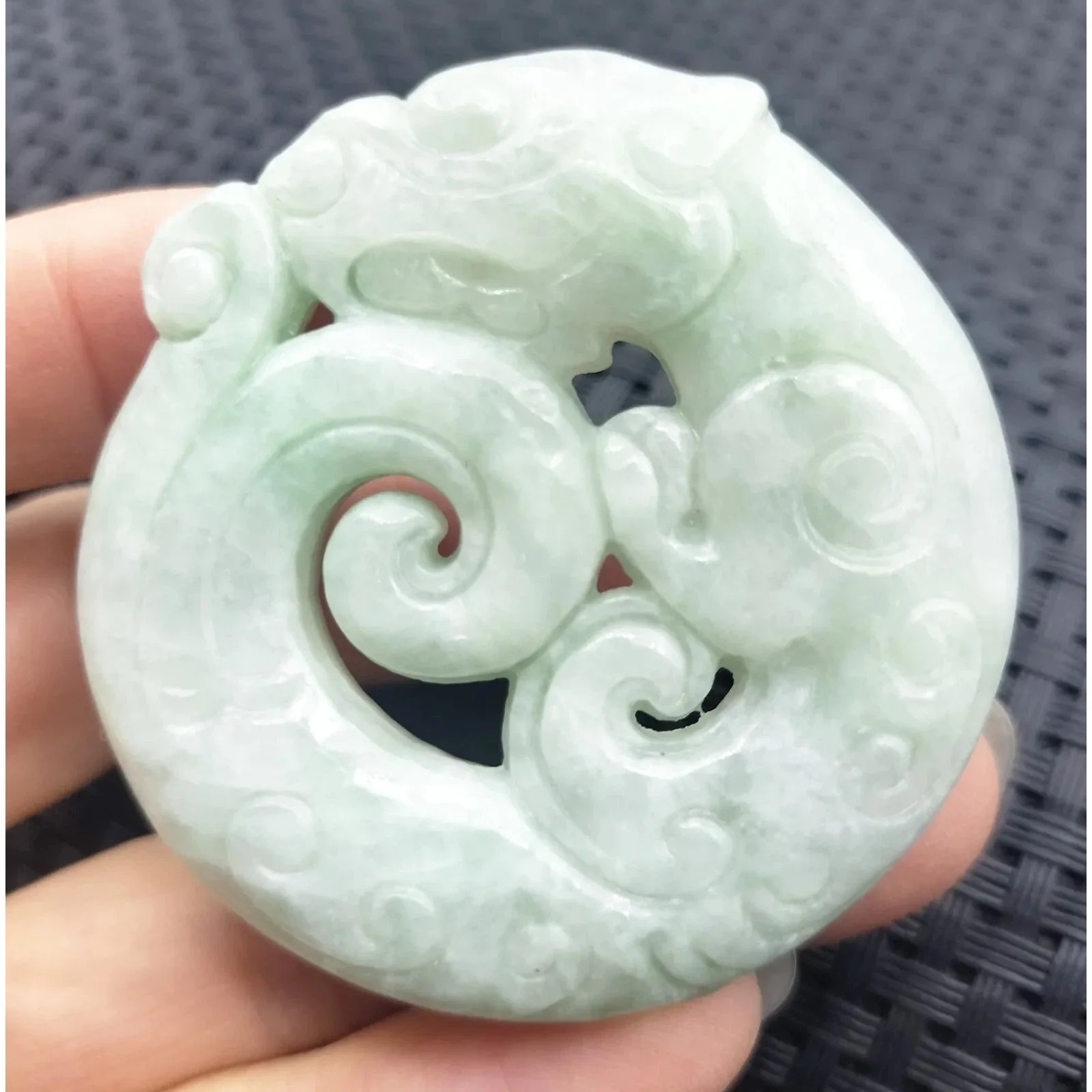 Certified Light Green Natural Type A Jadeite Retro Style Dragon Pi Xiu Pendant - Image 3