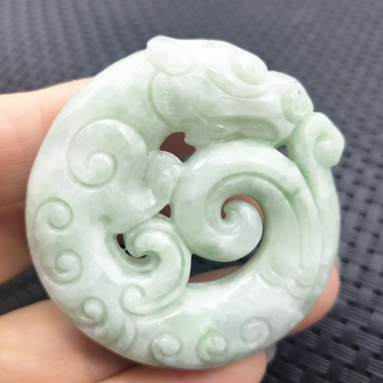 Certified Light Green Natural Type A Jadeite Retro Style Dragon Pi Xiu Pendant - Image 5