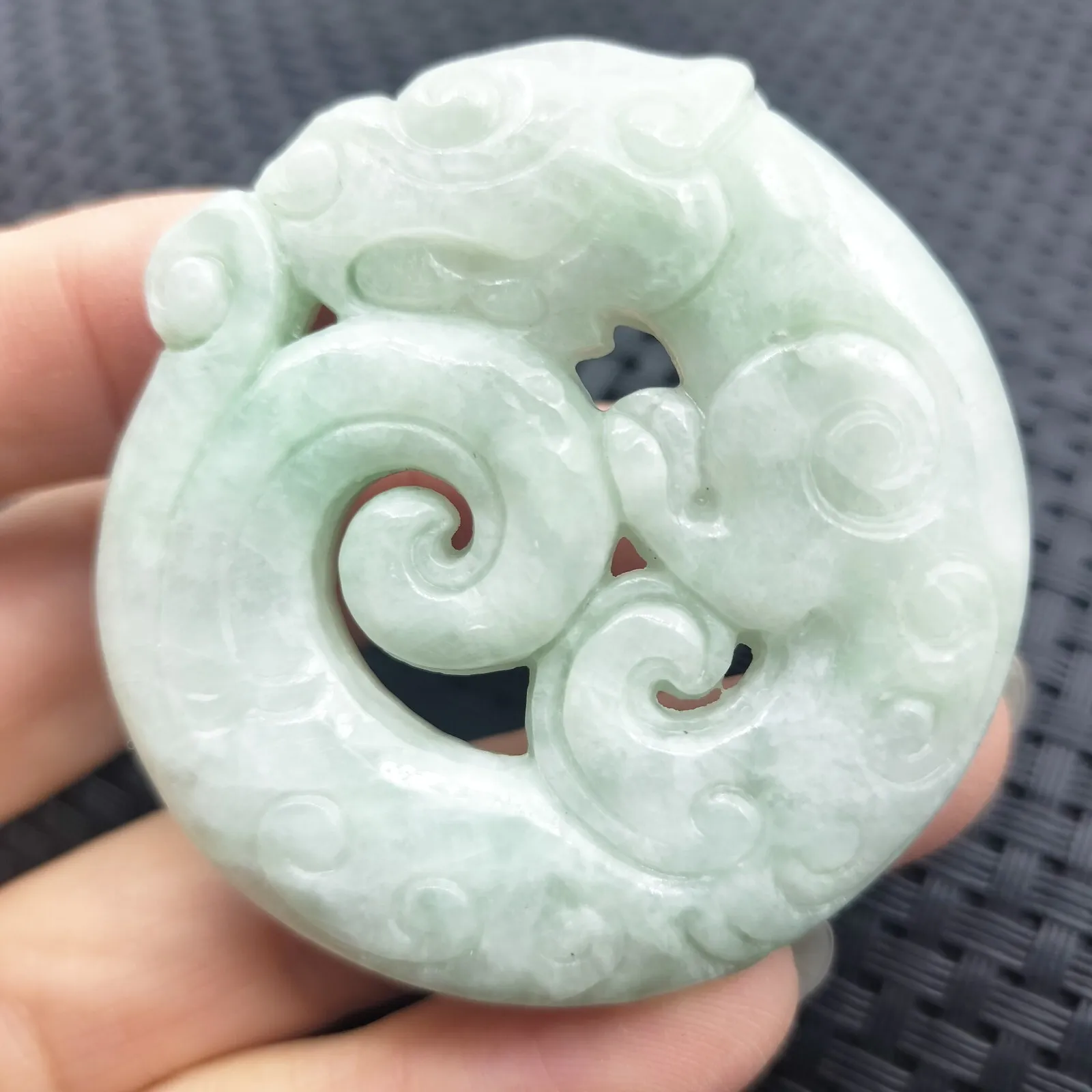 Certified Light Green Natural Type A Jadeite Retro Style Dragon Pi Xiu Pendant - Image 6