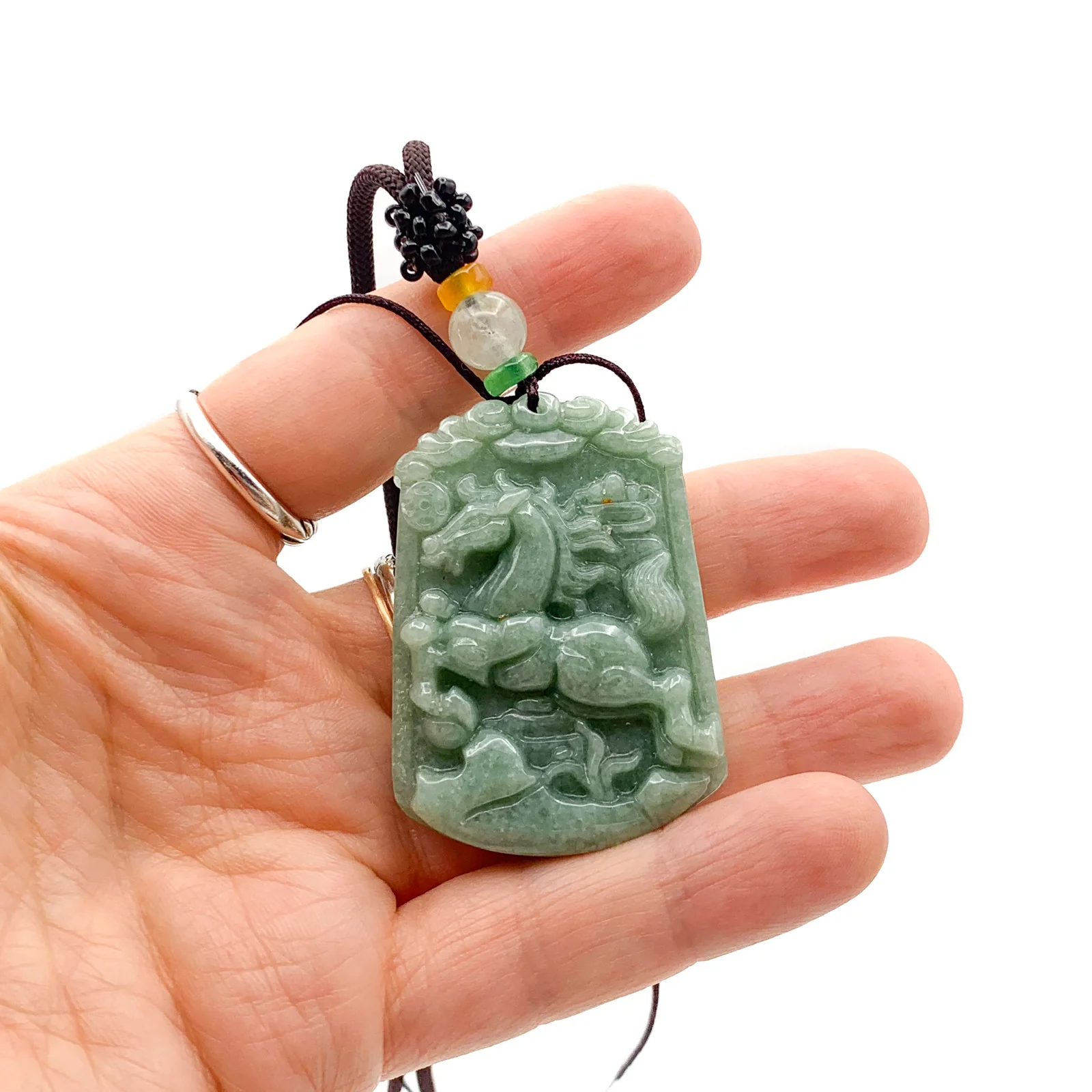Certified Natural A Jade Jadeite Pendant Horse Coin Necklace - Image 2