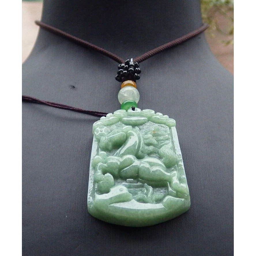 Certified Natural A Jade Jadeite Pendant Horse Coin Necklace - Image 8