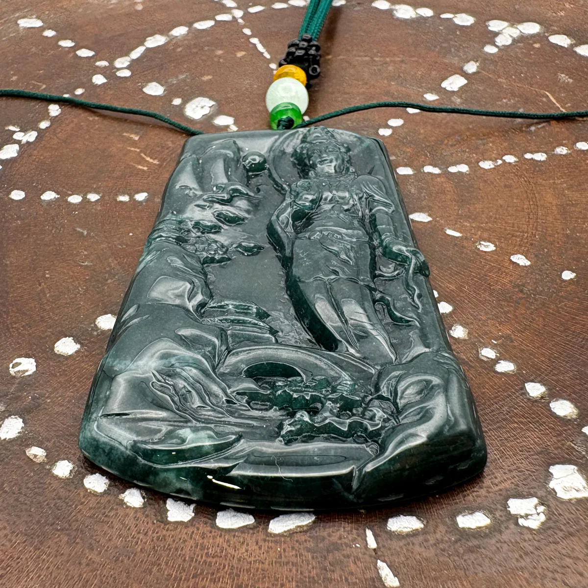 Certified Natural A Jade Jadeite Pendant Landscape Painting Kwan Yin Necklace - Image 10