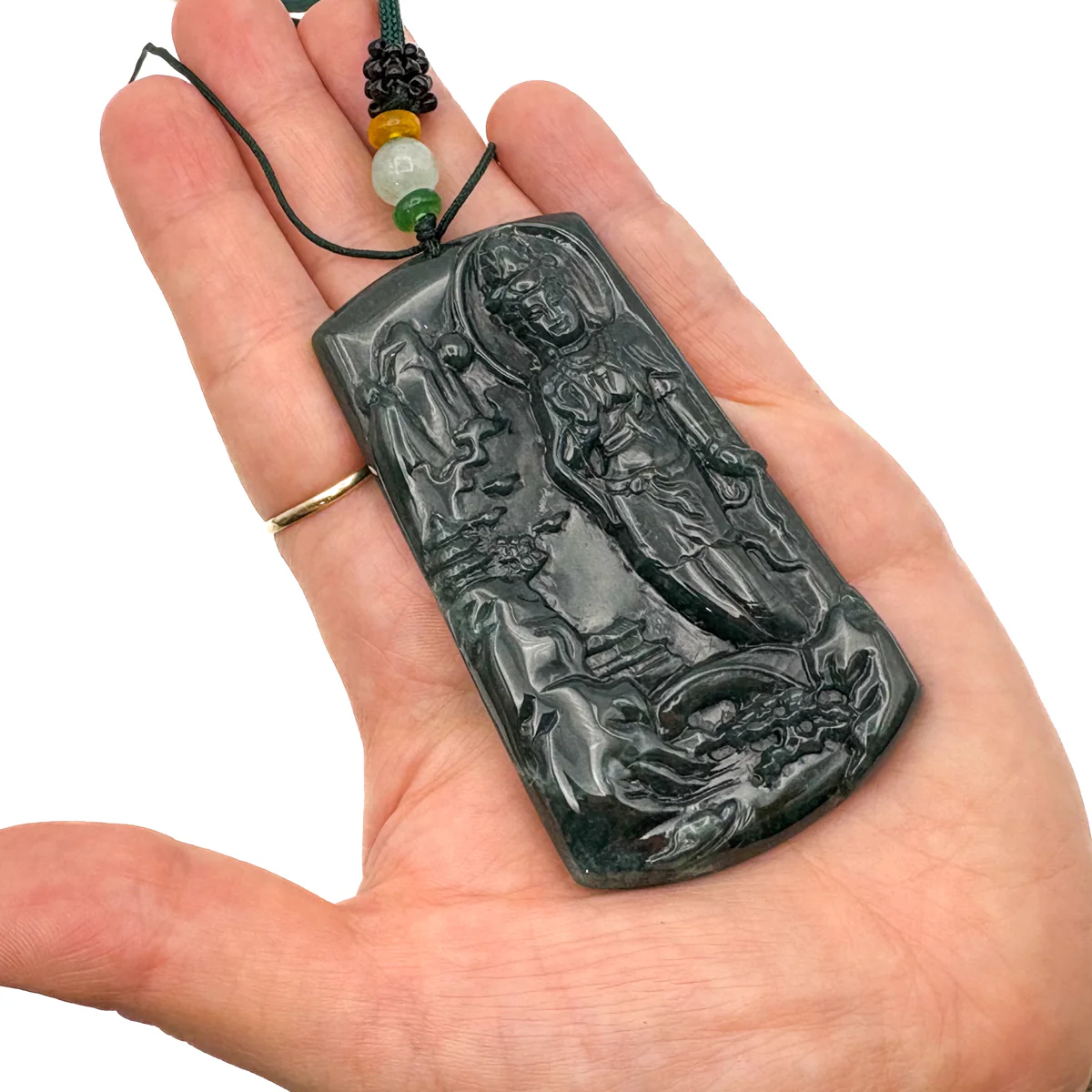 Certified Natural A Jade Jadeite Pendant Landscape Painting Kwan Yin Necklace - Image 11