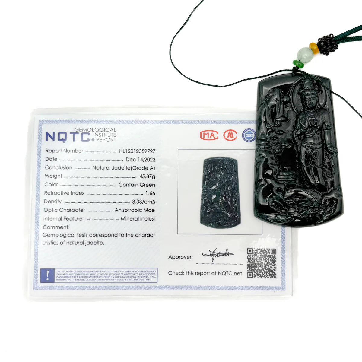 Certified Natural A Jade Jadeite Pendant Landscape Painting Kwan Yin Necklace - Image 13