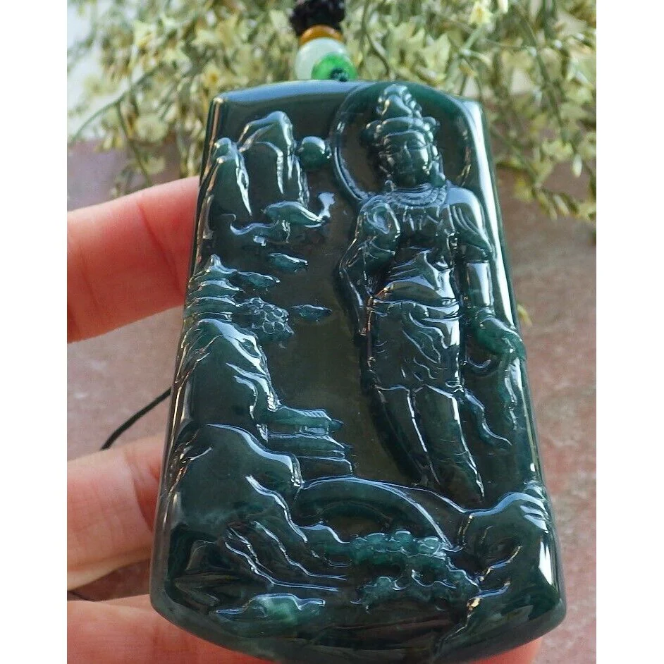 Certified Natural A Jade Jadeite Pendant Landscape Painting Kwan Yin Necklace - Image 14
