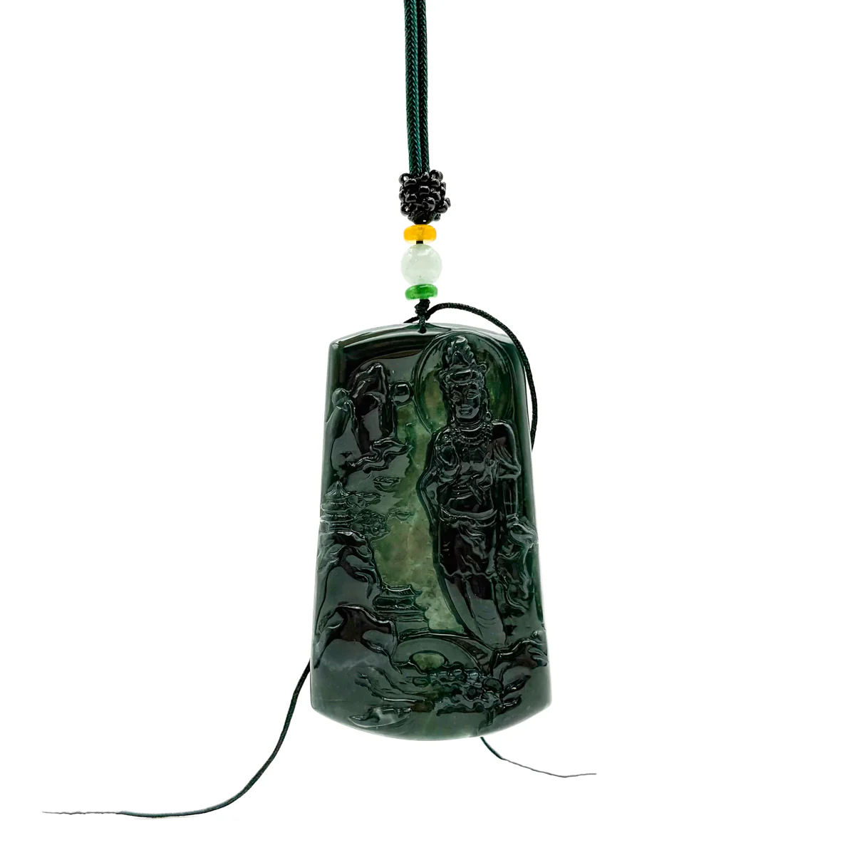 Certified Natural A Jade Jadeite Pendant Landscape Painting Kwan Yin Necklace - Image 3
