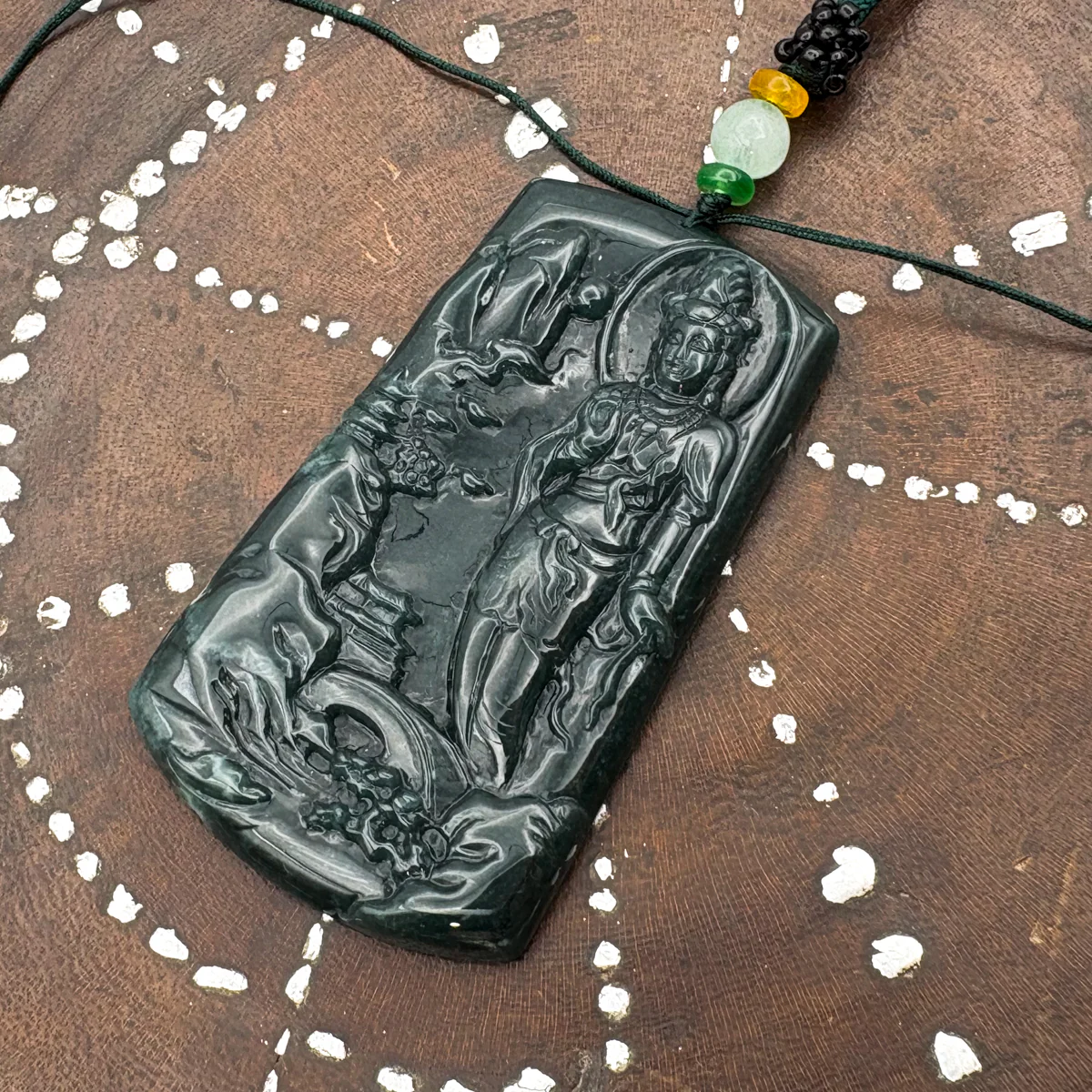 Certified Natural A Jade Jadeite Pendant Landscape Painting Kwan Yin Necklace - Image 5