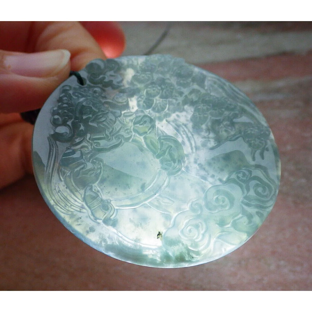 Certified Natural A Jade Jadeite Pendant Money God Caishen and Tree Necklace - Image 3