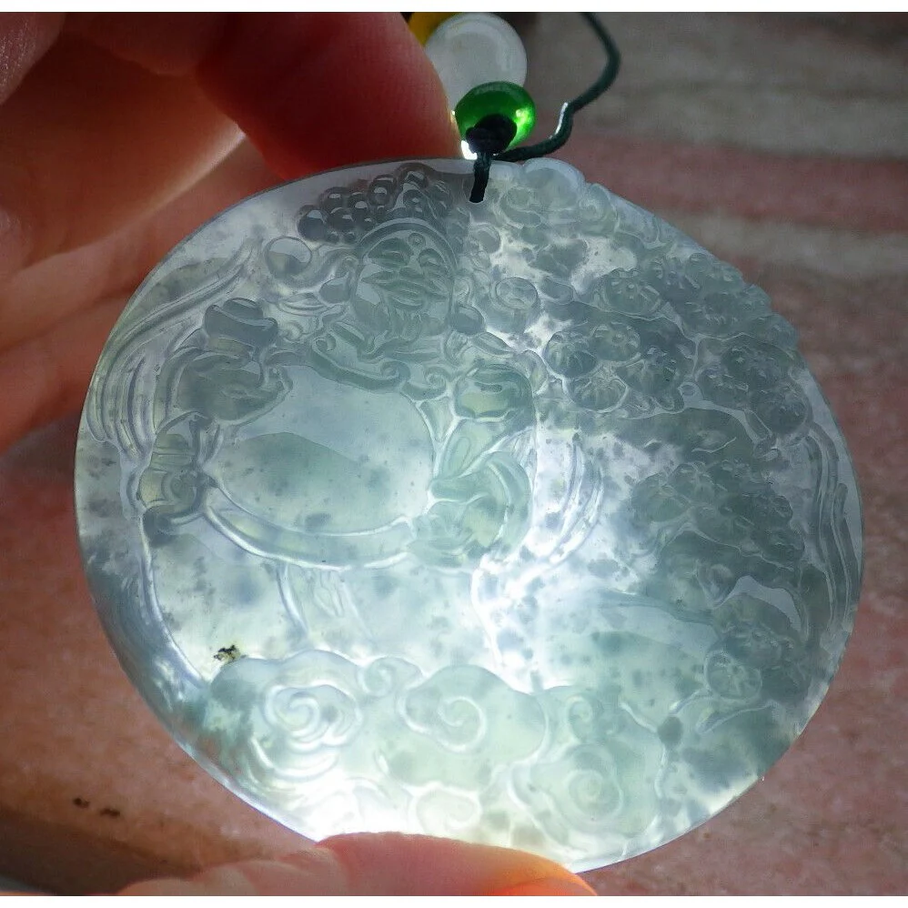 Certified Natural A Jade Jadeite Pendant Money God Caishen and Tree Necklace - Image 4