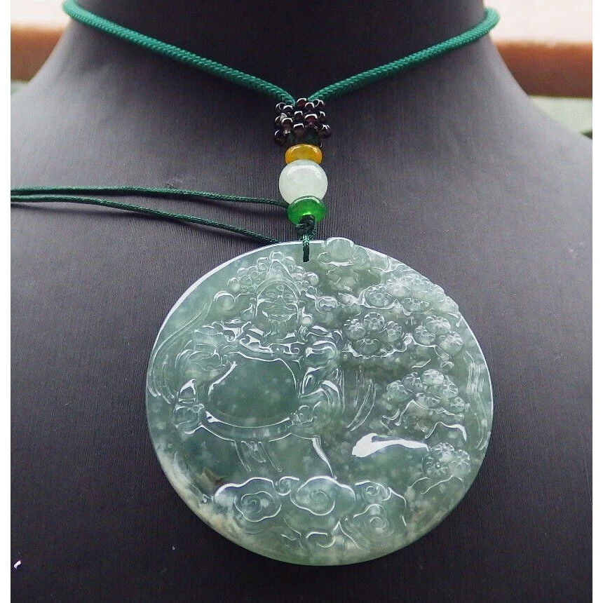 Certified Natural A Jade Jadeite Pendant Money God Caishen and Tree Necklace - Image 5