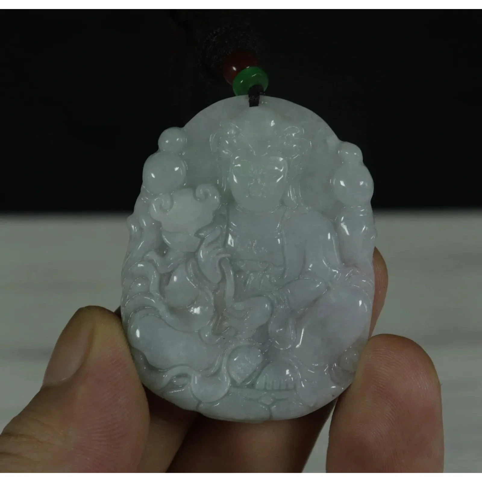 Certified Natural Genuine Type A Jadeite Jade Pendant Guanyin Ruyi - Image 5