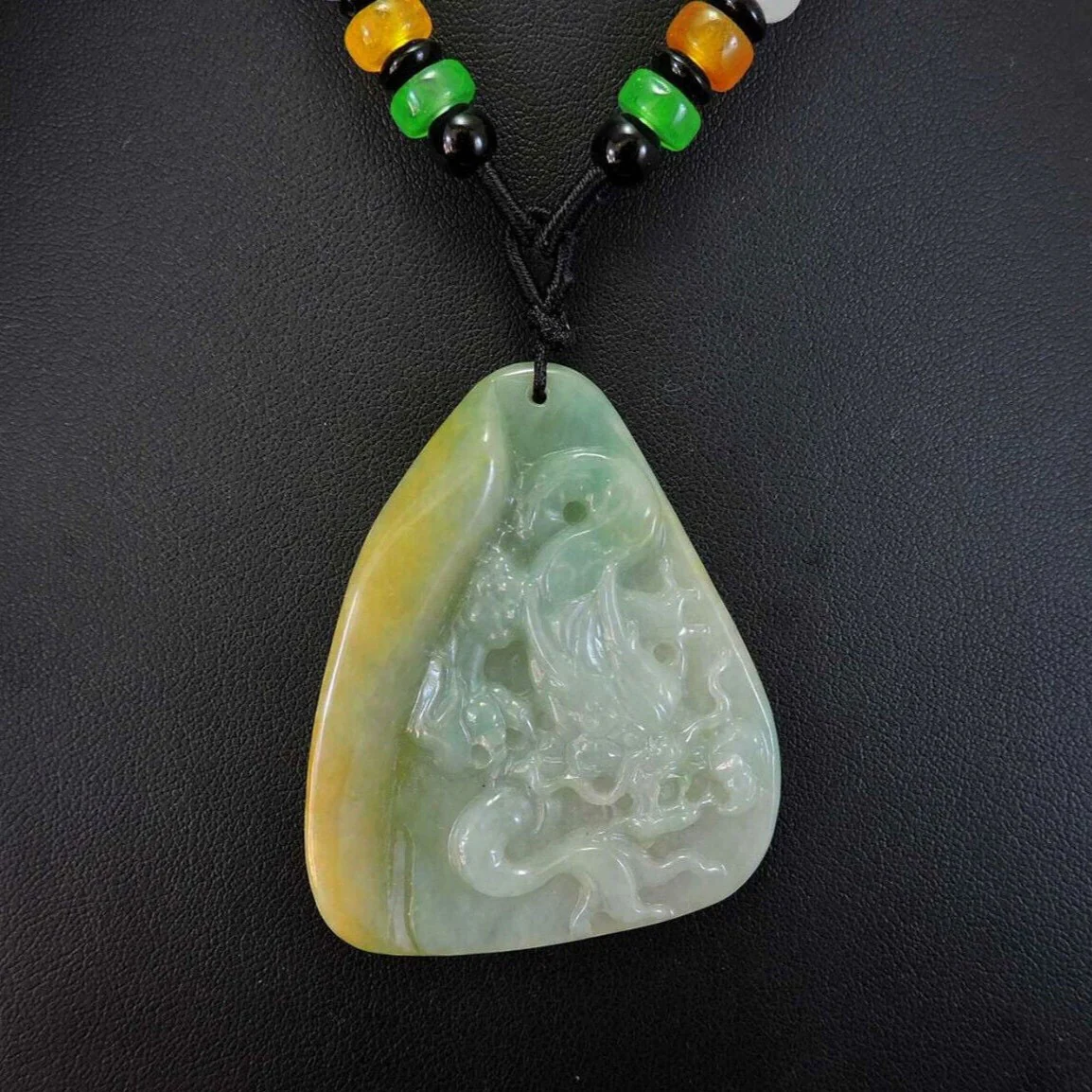 Certified Natural Hand-Carved A Jadeite Jade Pendant Necklace Dragon - Image 2