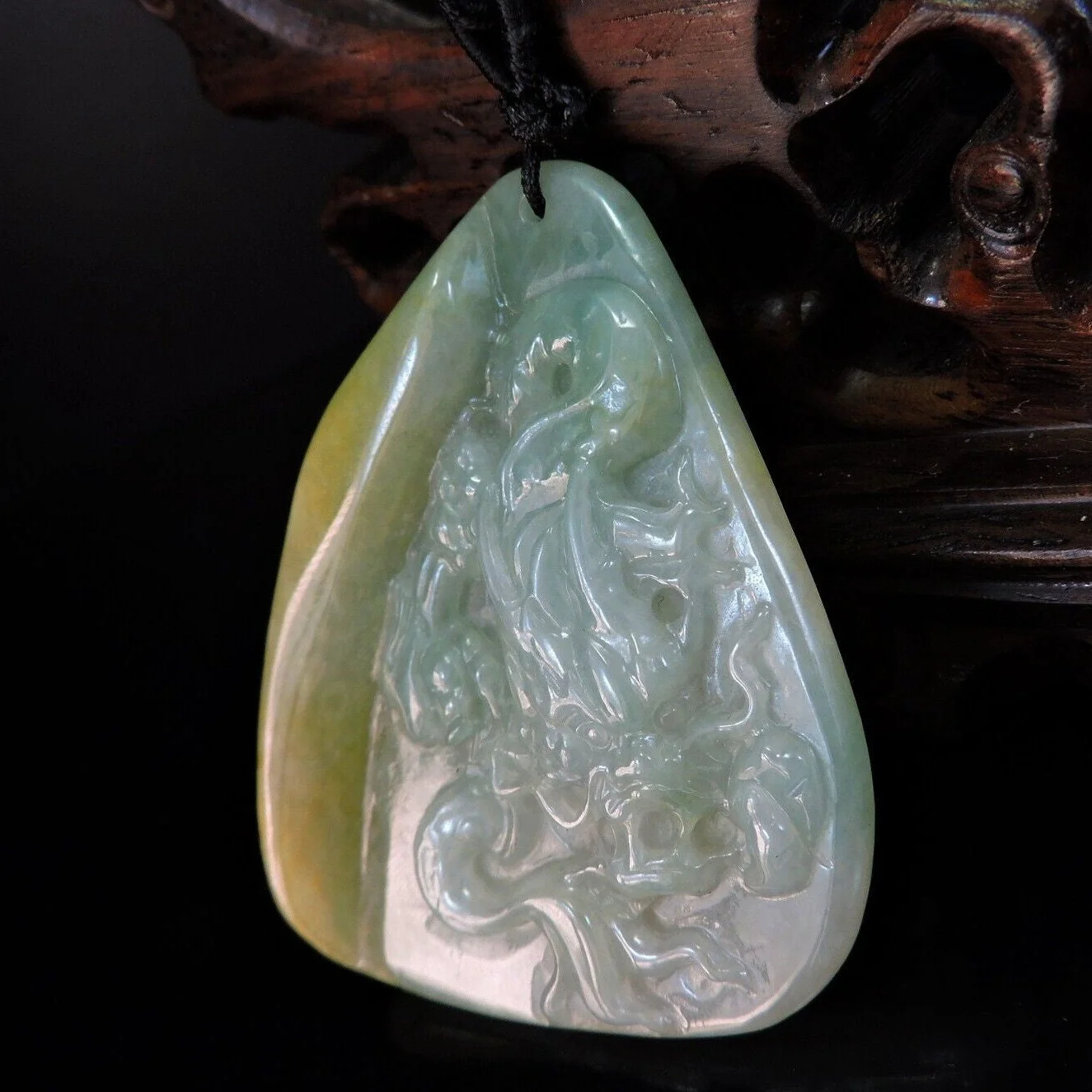 Certified Natural Hand-Carved A Jadeite Jade Pendant Necklace Dragon - Image 3