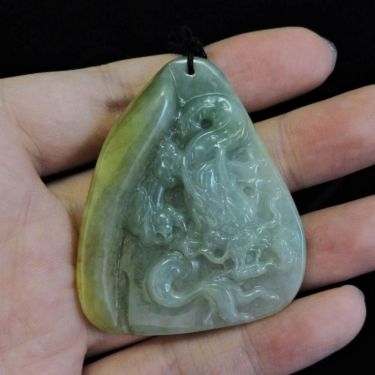 Certified Natural Hand-Carved A Jadeite Jade Pendant Necklace Dragon - Image 4