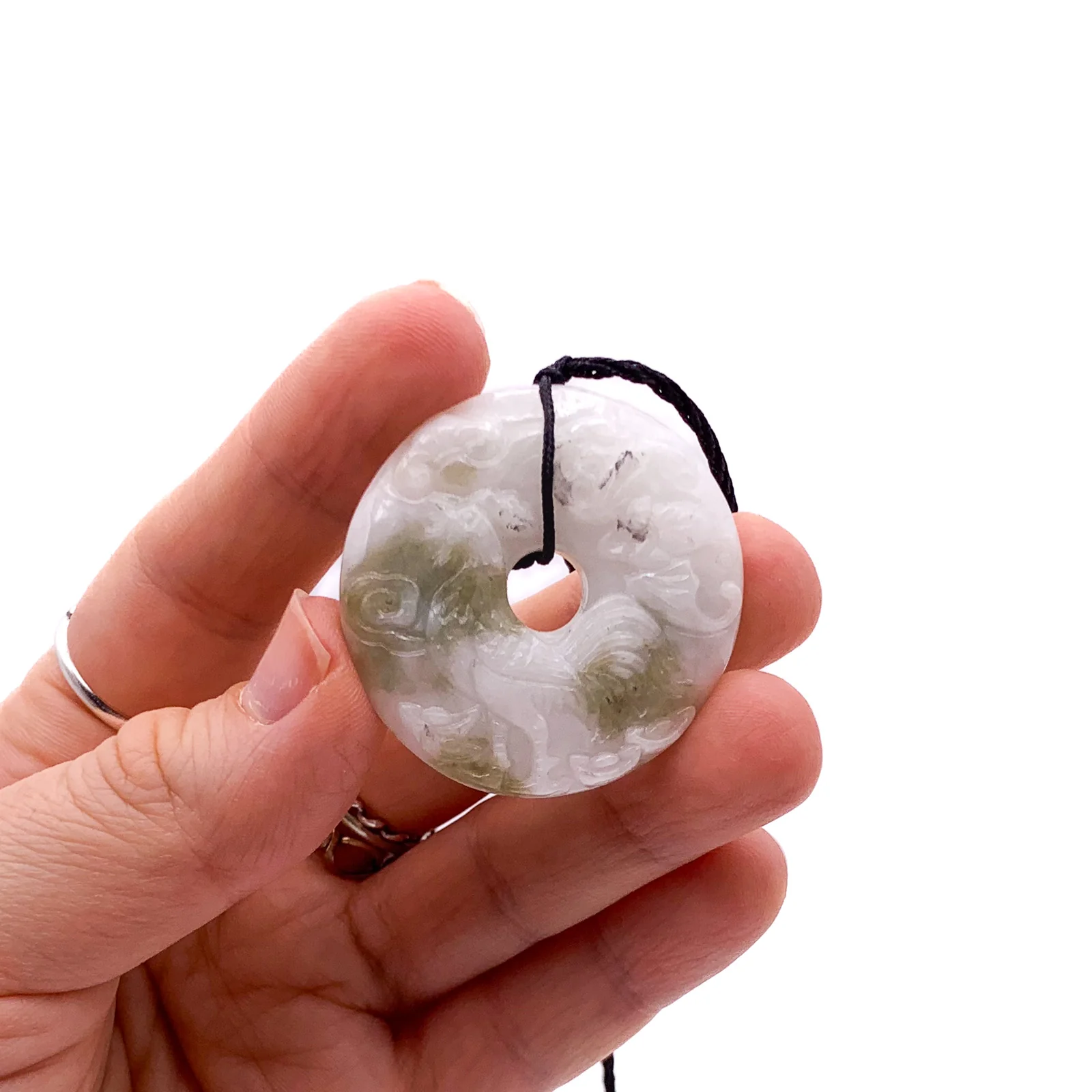 Certified Natural Type A Jade Jadeite Carved Rooster Cock Hen Ruyi  Pendant Necklace - Image 2
