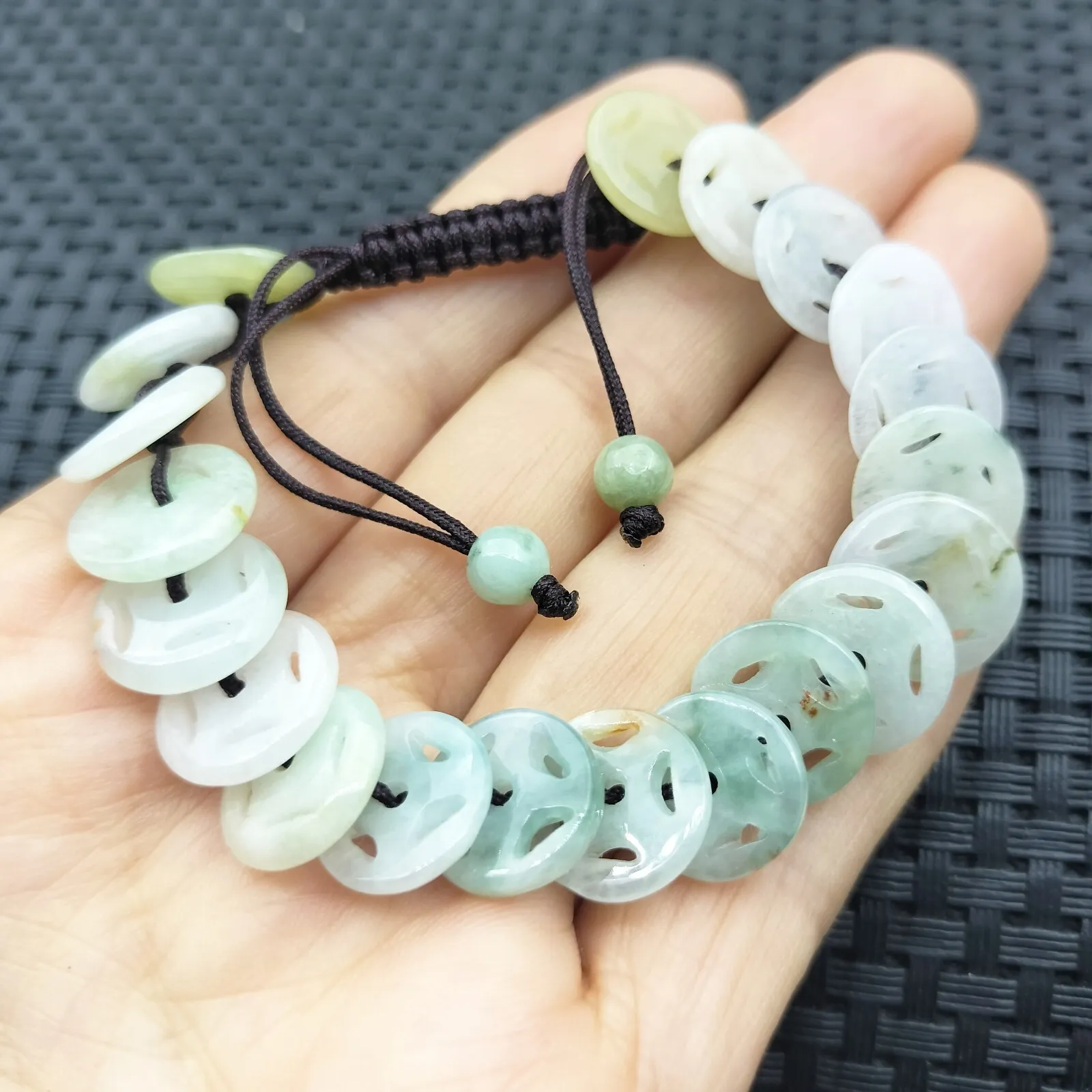 Certified Natural Type A Jade Jadeite Hand-Knitting Circle Coin Beads Bracelet - Image 2