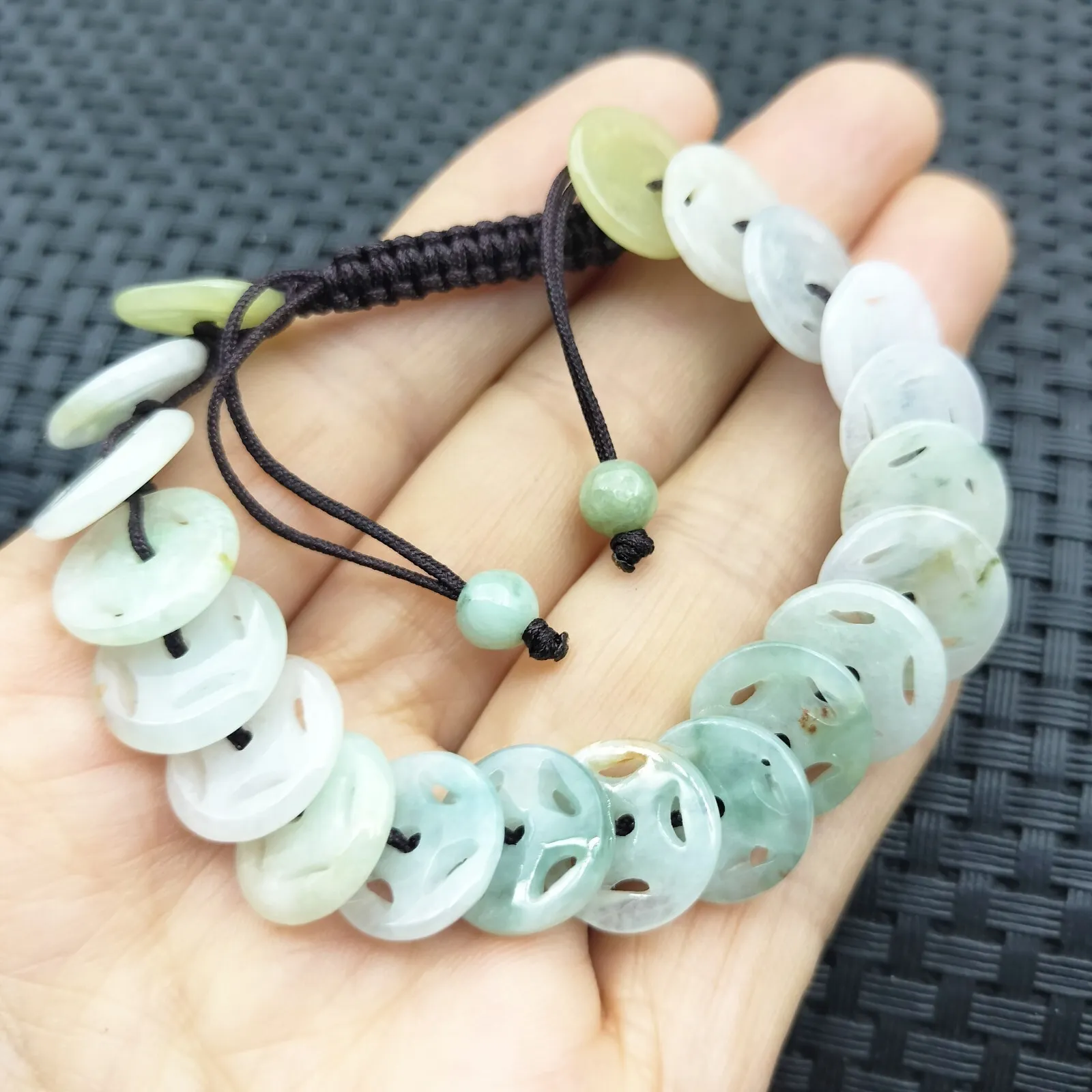 Certified Natural Type A Jade Jadeite Hand-Knitting Circle Coin Beads Bracelet - Image 3