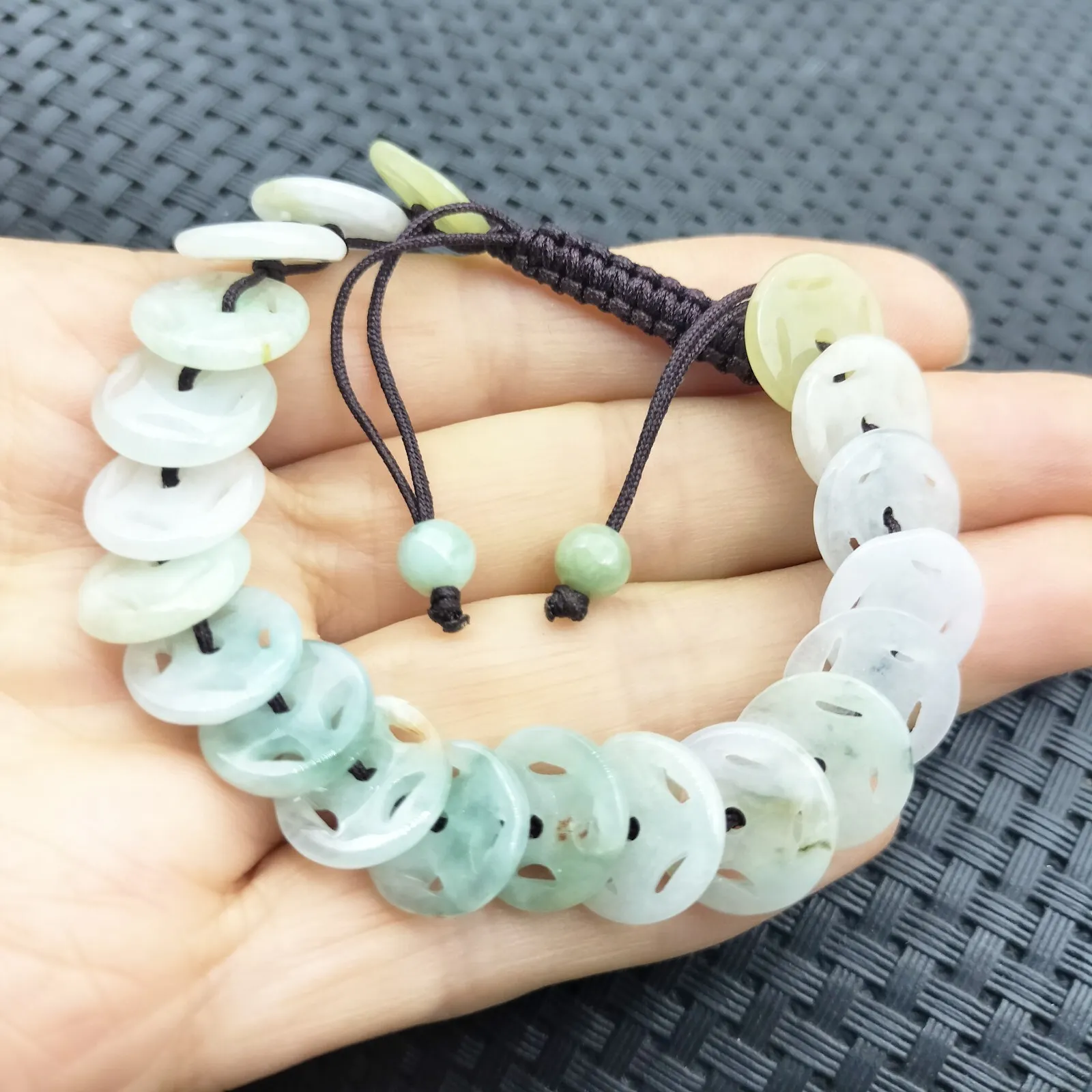 Certified Natural Type A Jade Jadeite Hand-Knitting Circle Coin Beads Bracelet - Image 4