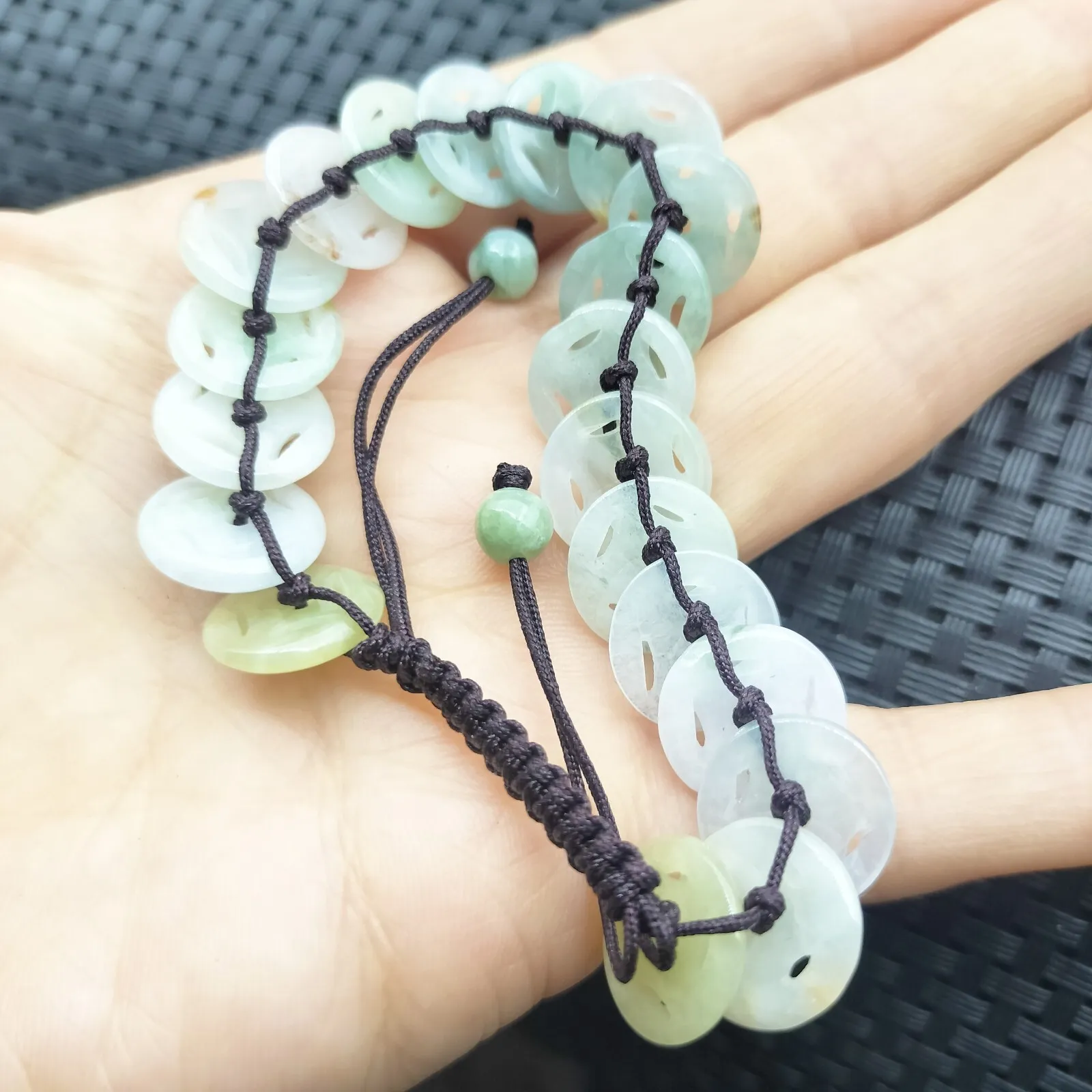 Certified Natural Type A Jade Jadeite Hand-Knitting Circle Coin Beads Bracelet - Image 5