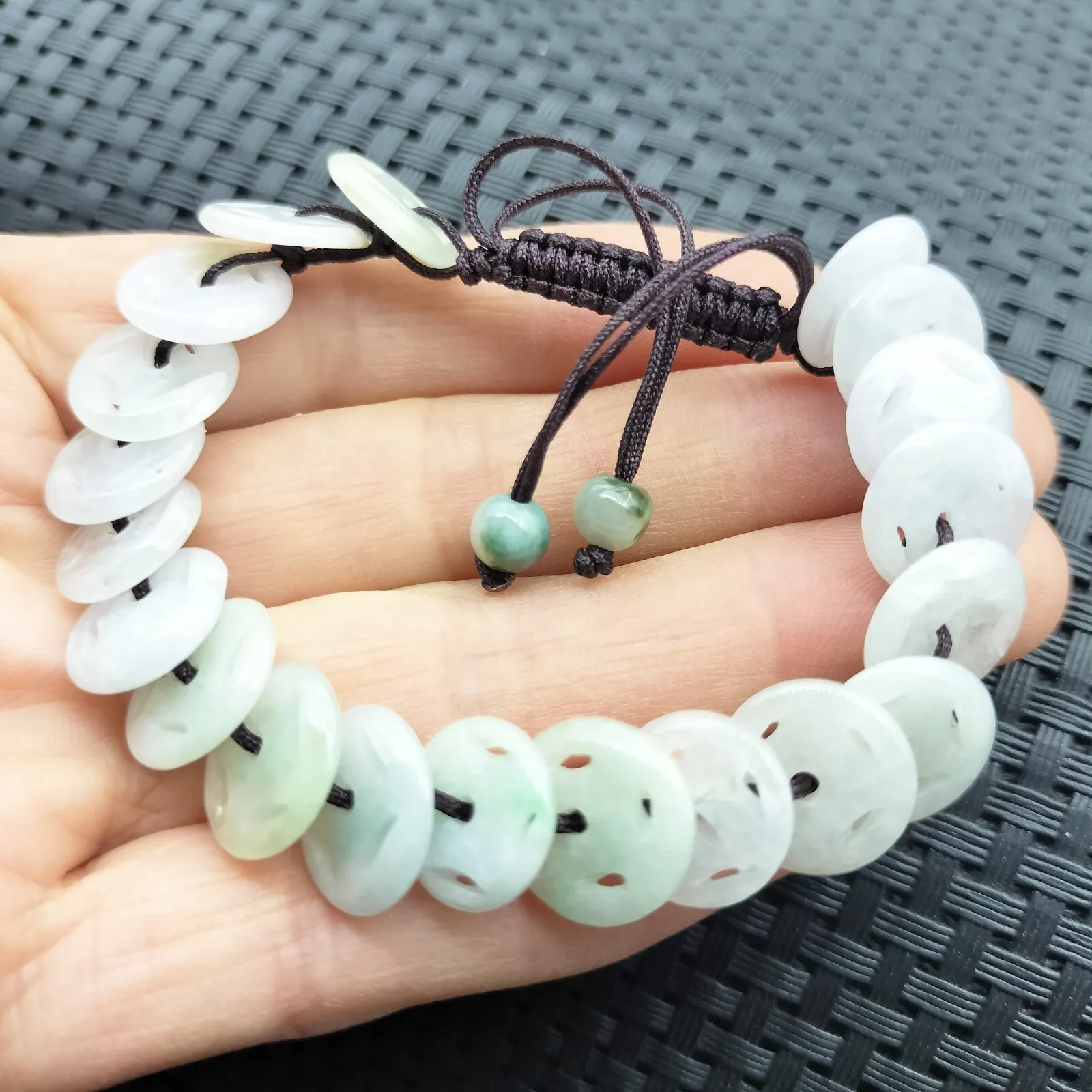 Certified Natural Type A Jade Jadeite Hand-Knitting Circle Coin Beads Bracelet - Image 2