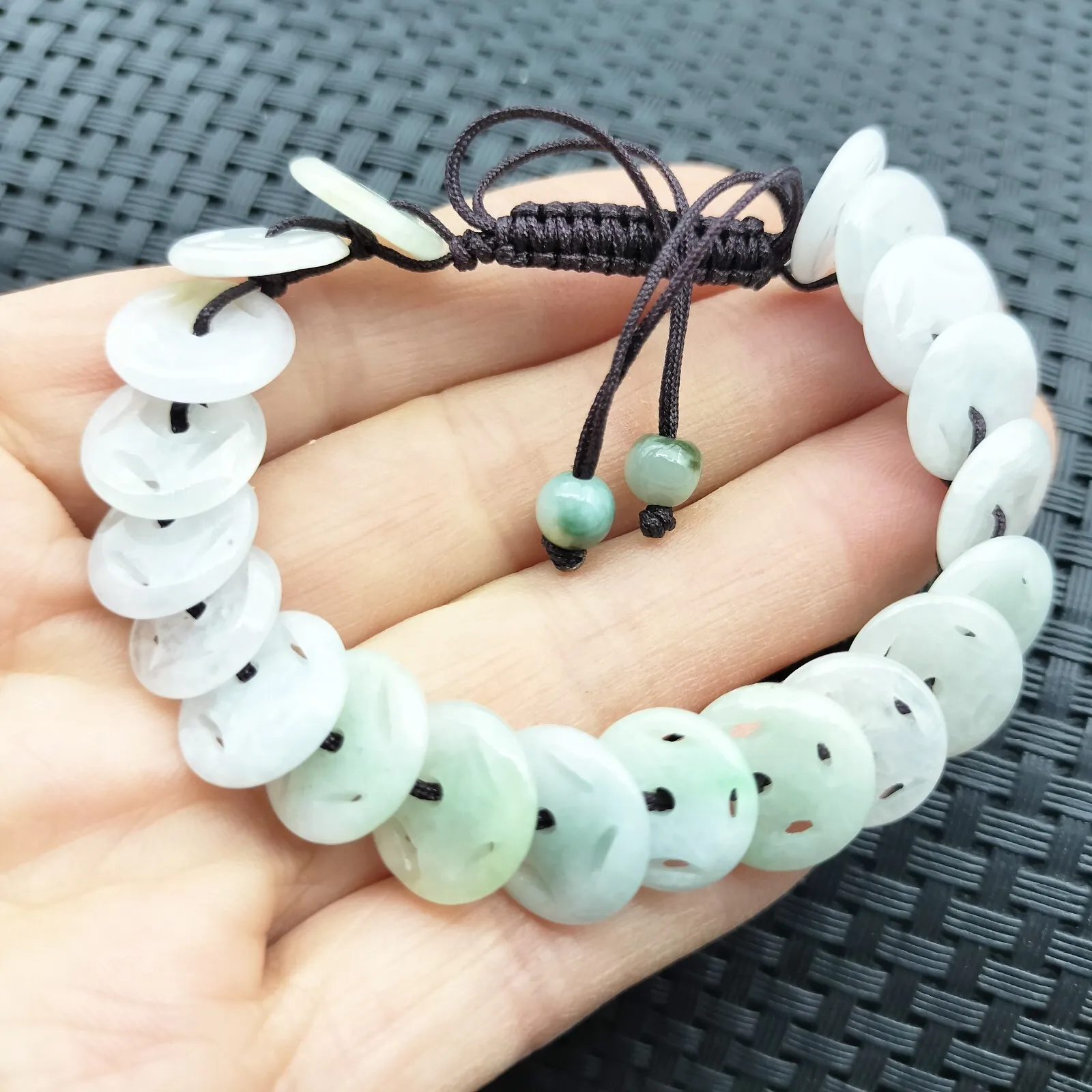 Certified Natural Type A Jade Jadeite Hand-Knitting Circle Coin Beads Bracelet - Image 3